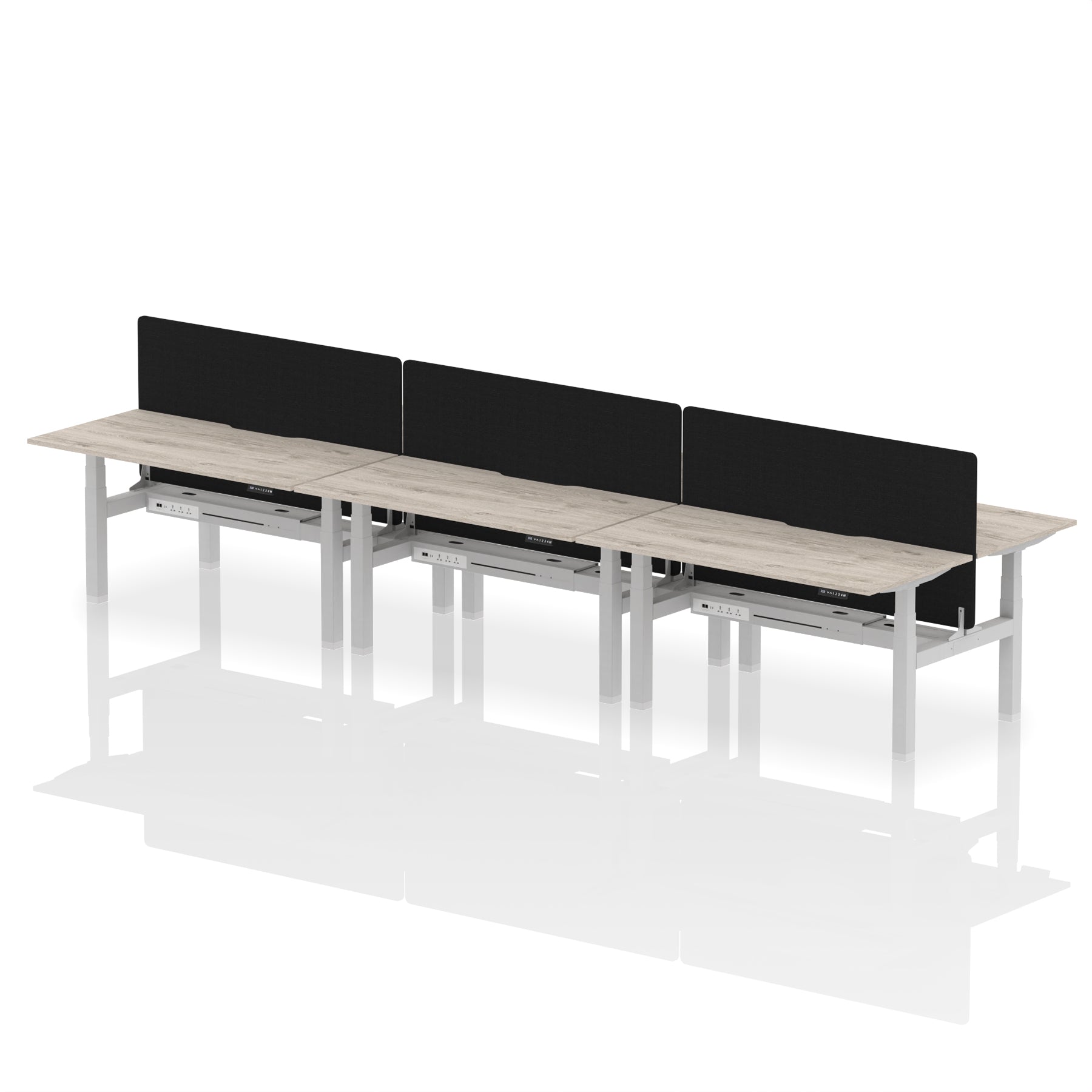 Air Back-to-Back curve Edge Height Adjustable Bench Desk - 6 Person Black Screen dynamic  Desk Top  Grey Oak Width 160cm