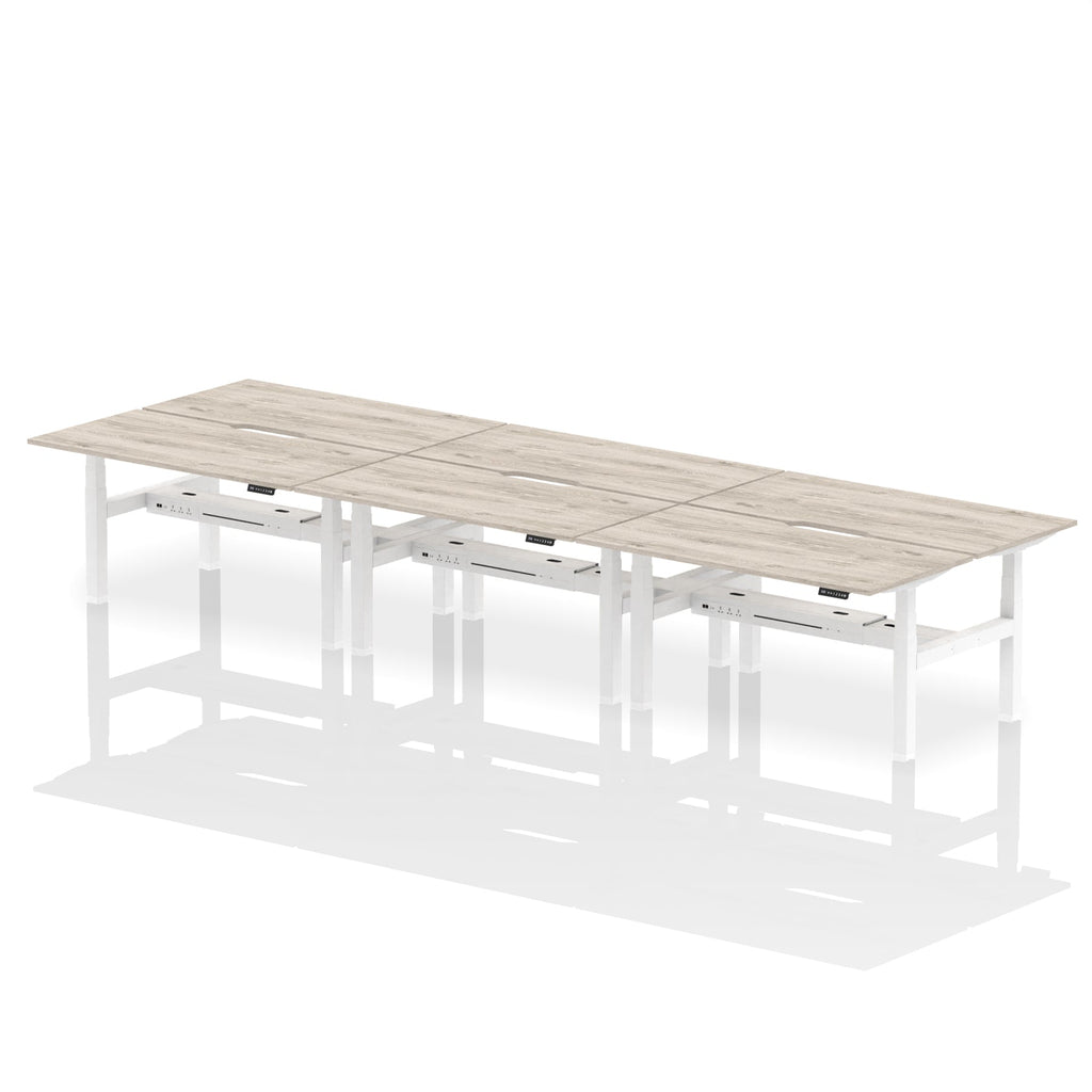 Air Back-to-Back Scalloped Edge Height Adjustable Bench Desk - 6 Person dynamic  Desk Top  Grey Oak Width 160cm