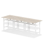 Air Back-to-Back Scalloped Edge Height Adjustable Bench Desk - 6 Person dynamic  Desk Top  Grey Oak Width 160cm