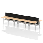 Air Back-to-Back Height Adjustable Bench Desk - 6 Person with Black Straight Screen dynamic  Desk Top  Maple Width 160cm