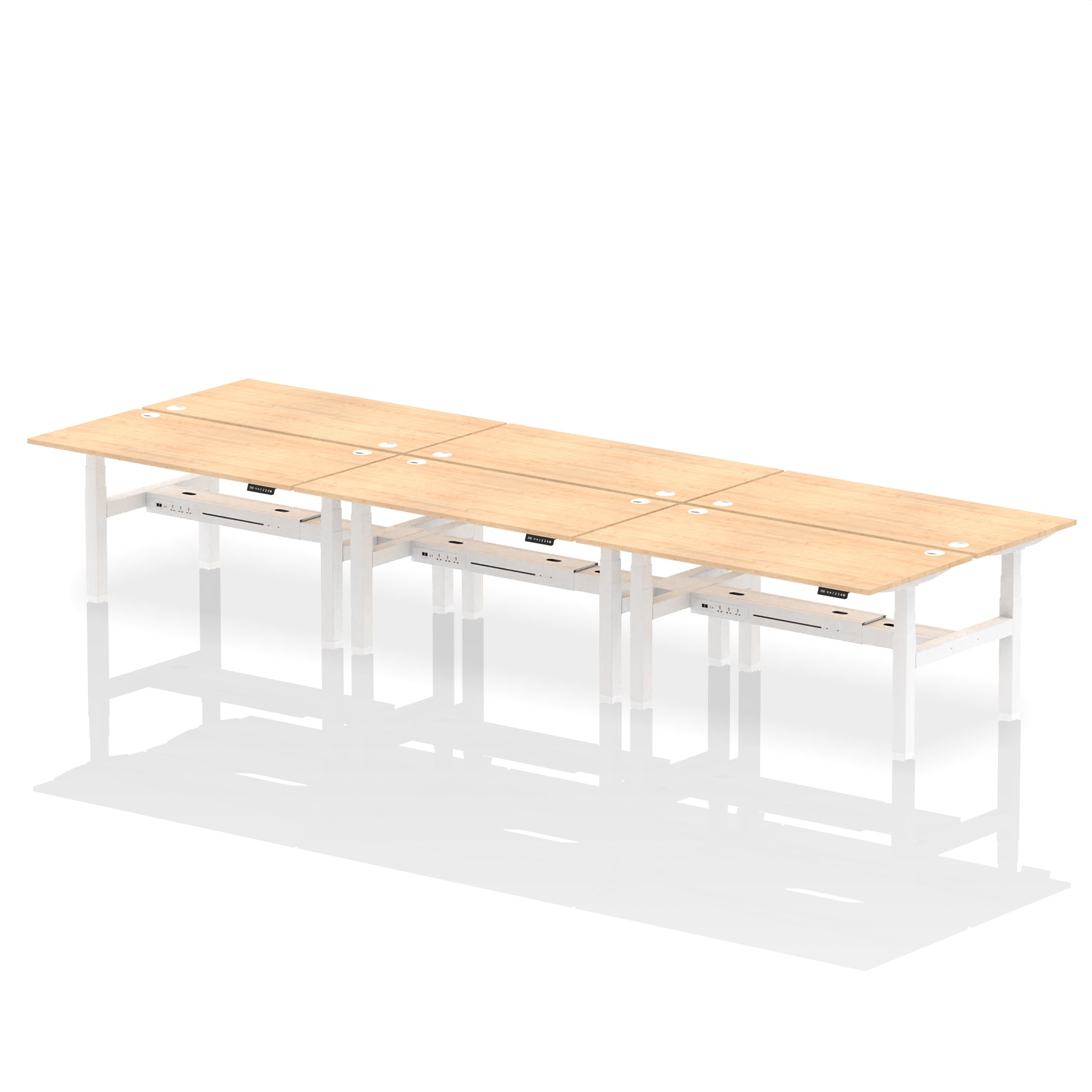 Air Back-to-Back Height Adjustable Bench Desk - 6 Person dynamic  Oak White Frame