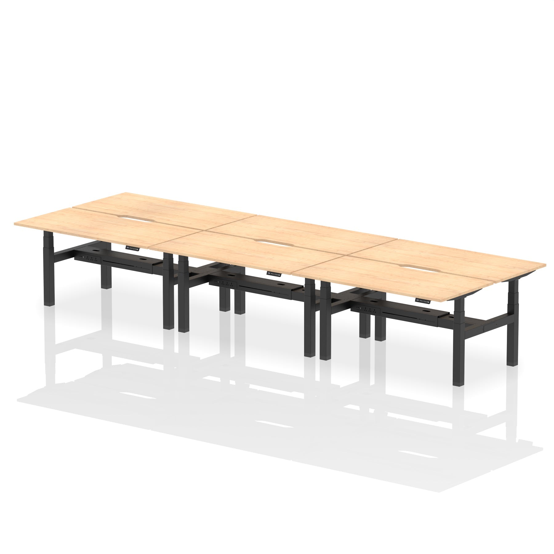 Air Back-to-Back Scalloped Edge Height Adjustable Bench Desk - 6 Person dynamic  Desk Top  Maple Width 160cm