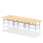 Air Back-to-Back Scalloped Edge Height Adjustable Bench Desk - 6 Person dynamic  Desk Top  Maple Width 160cm