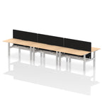 Air Back-to-Back curve Edge Height Adjustable Bench Desk - 6 Person Black Screen dynamic  Desk Top  Maple Width 160cm