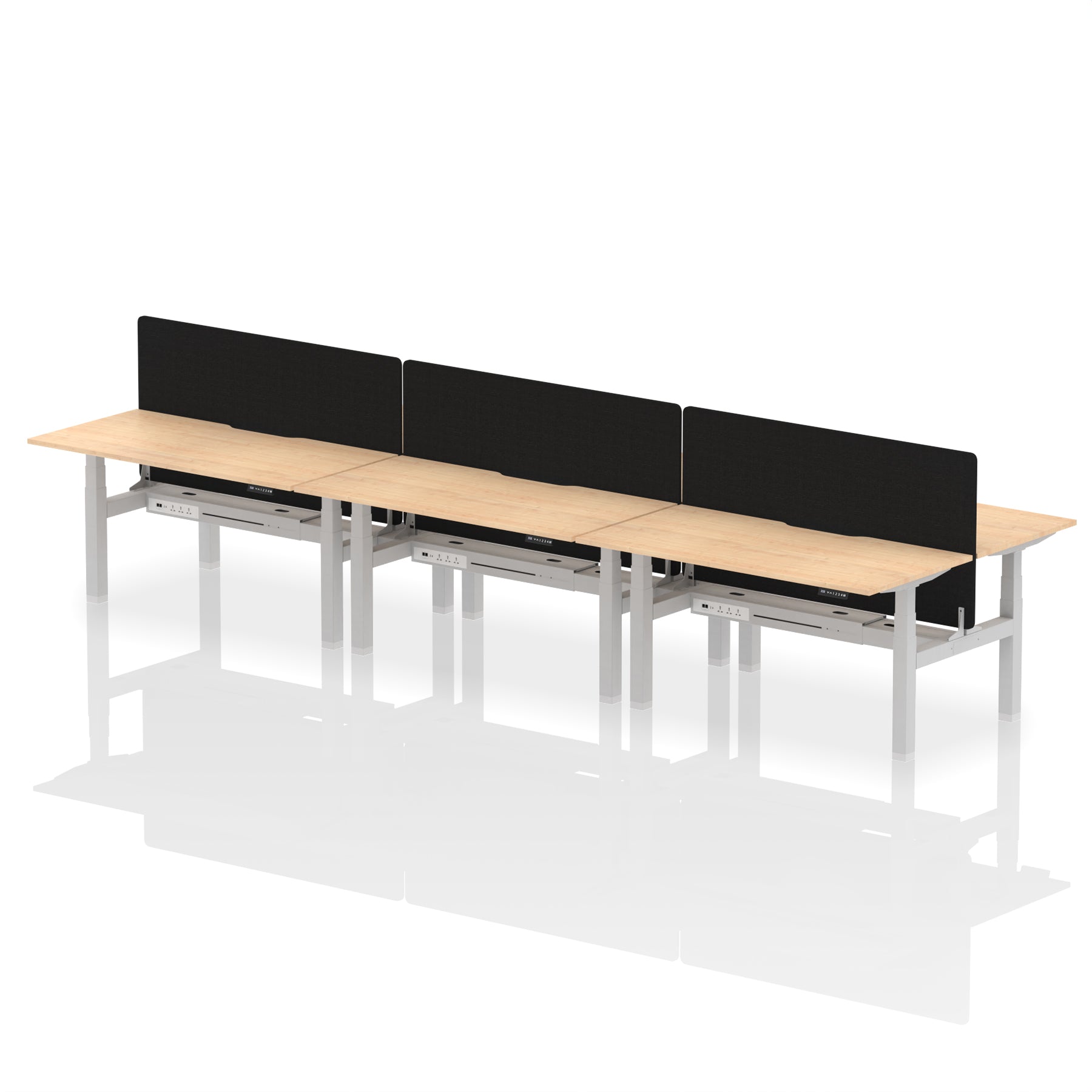 Air Back-to-Back curve Edge Height Adjustable Bench Desk - 6 Person Black Screen dynamic  Desk Top  Maple Width 160cm