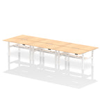 Air Back-to-Back Scalloped Edge Height Adjustable Bench Desk - 6 Person dynamic  Desk Top  Maple Width 160cm