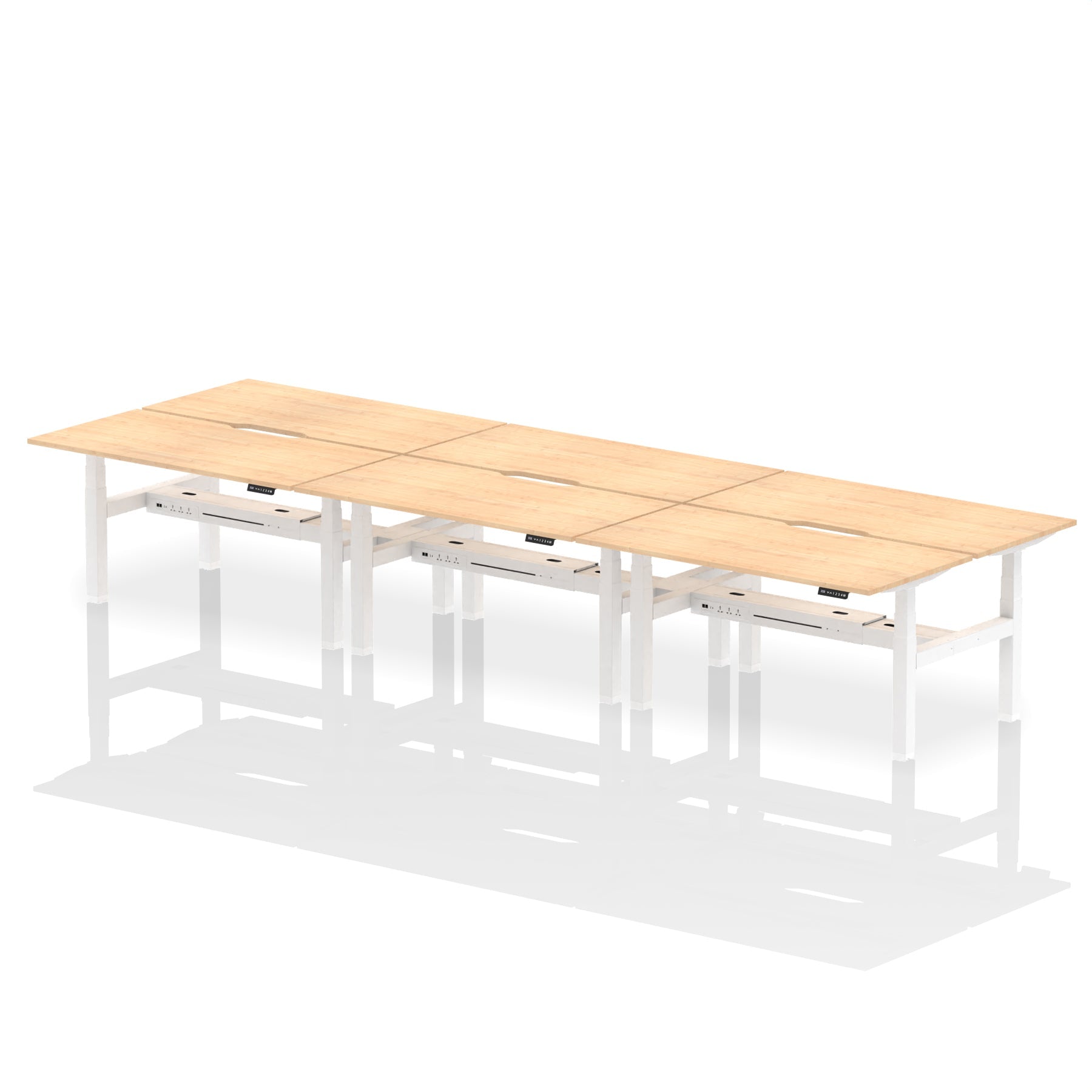 Air Back-to-Back Scalloped Edge Height Adjustable Bench Desk - 6 Person dynamic  Desk Top  Maple Width 160cm