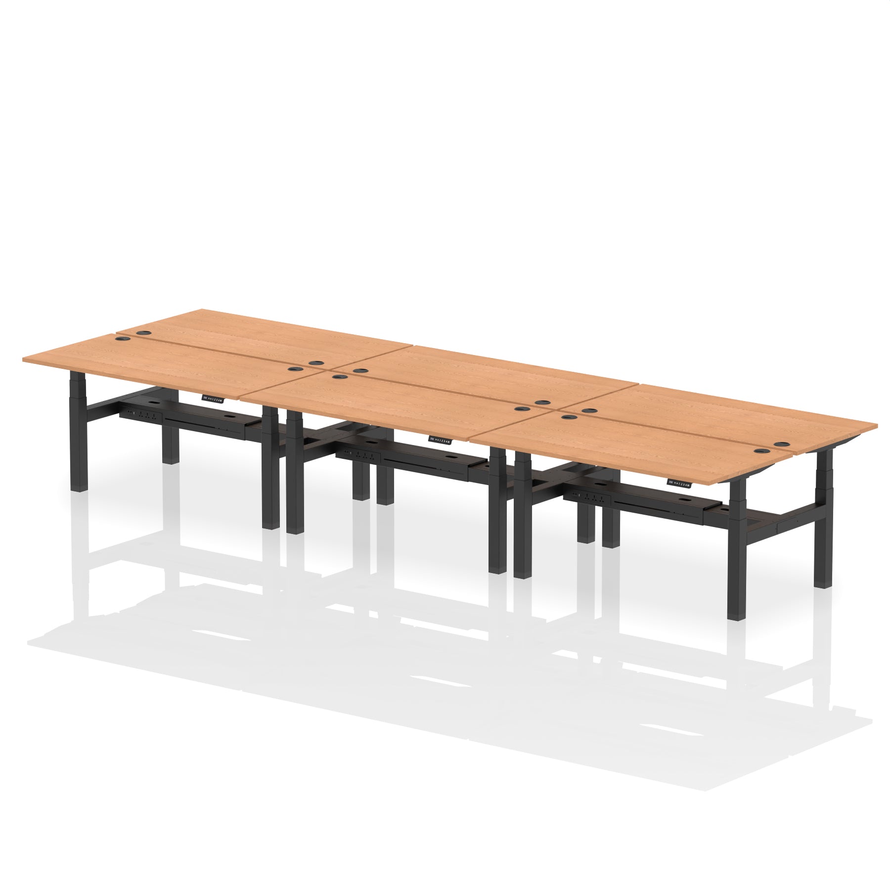 Air Back-to-Back Height Adjustable Bench Desk - 6 Person dynamic  Oak White Frame