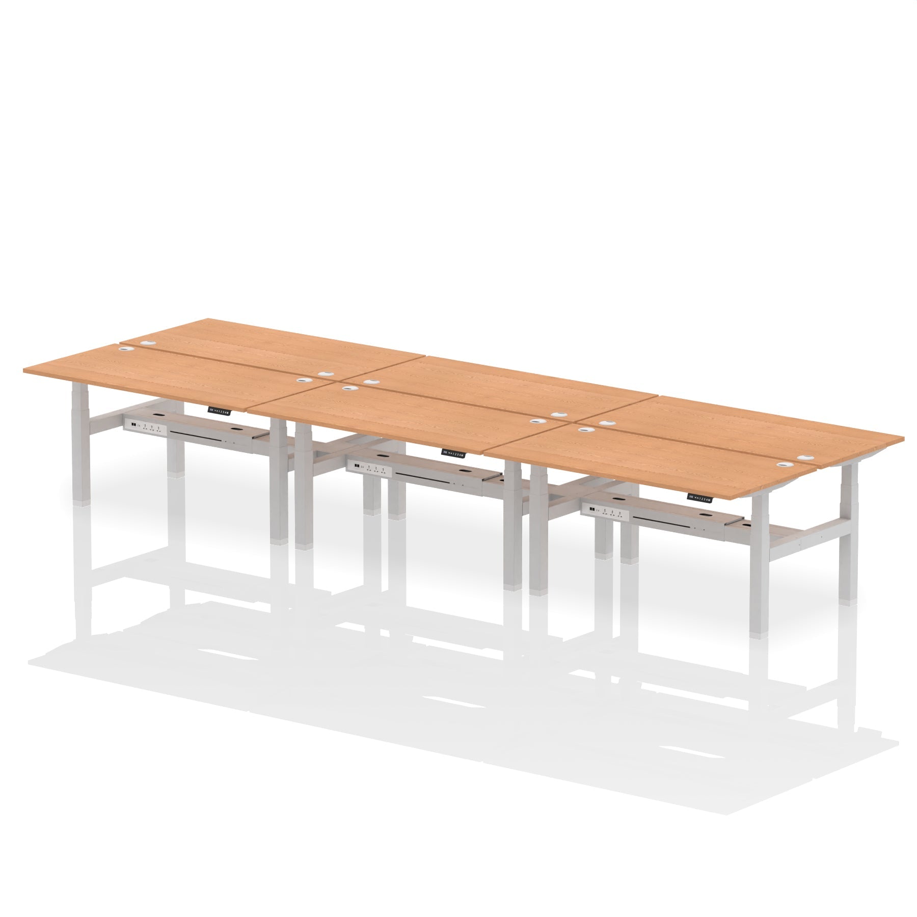 Air Back-to-Back Height Adjustable Bench Desk - 6 Person dynamic  Oak White Frame