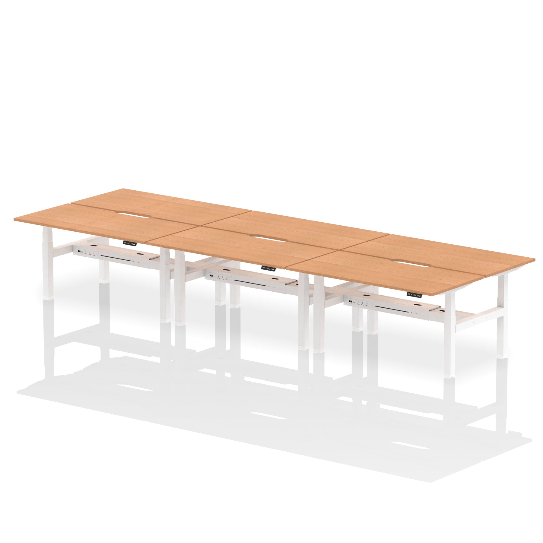 Air Back-to-Back Scalloped Edge Height Adjustable Bench Desk - 6 Person dynamic  Desk Top  Oak Width 160cm