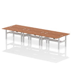 Air Back-to-Back Height Adjustable Bench Desk - 6 Person dynamic  Walnut Black Frame