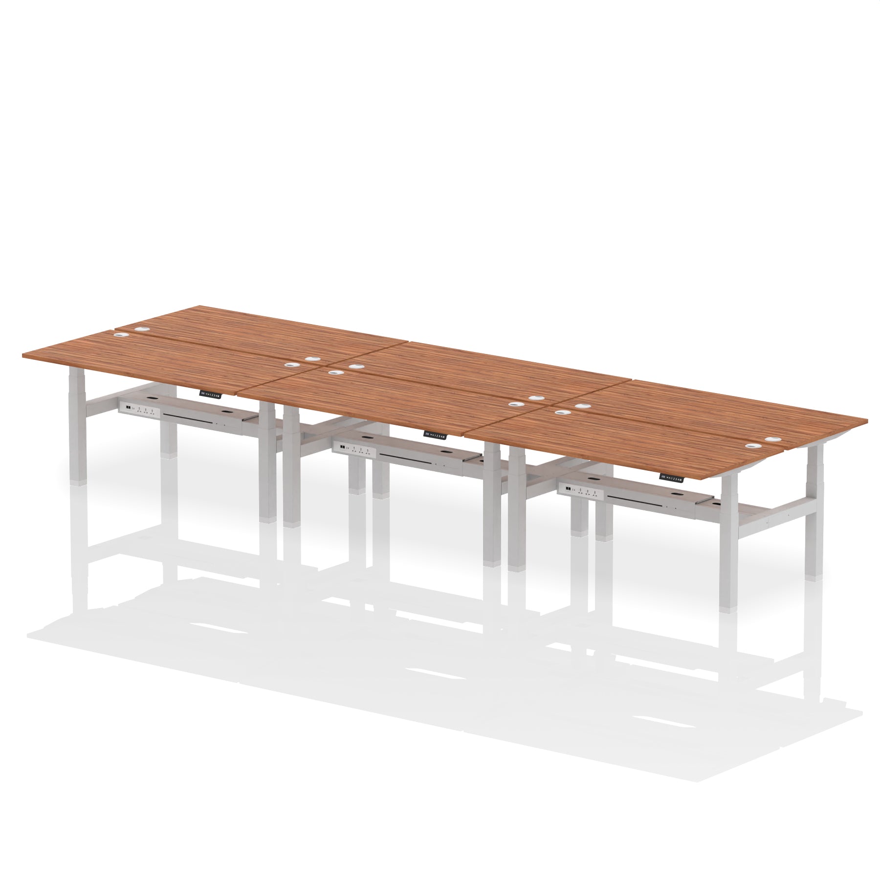 Air Back-to-Back Height Adjustable Bench Desk - 6 Person dynamic  Walnut Black Frame
