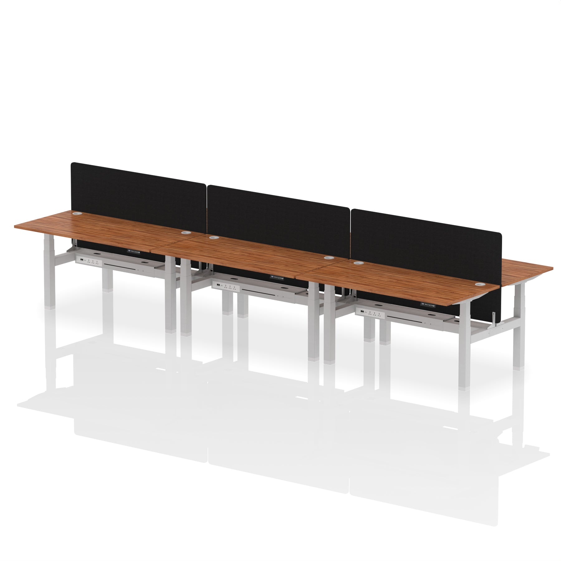 Air Back-to-Back Height Adjustable Bench Desk - 6 Person Black Screen dynamic  Desk Top  Walnut Width 160cm