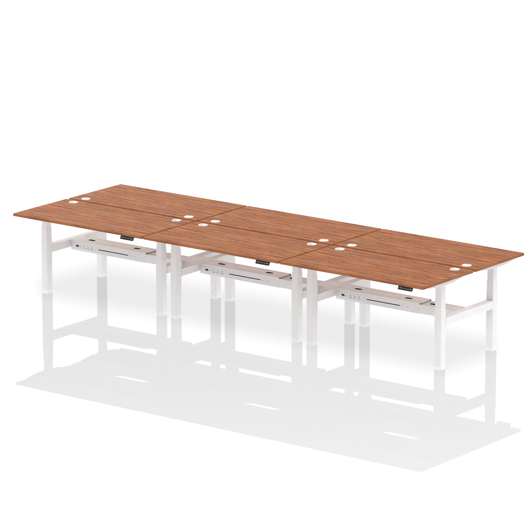 Air Back-to-Back Height Adjustable Bench Desk - 6 Person dynamic  Walnut Black Frame