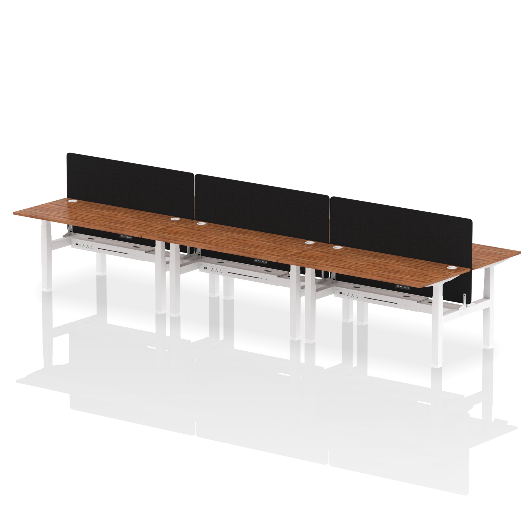 Air Back-to-Back Height Adjustable Bench Desk - 6 Person Black Screen dynamic  Desk Top  Walnut Width 160cm