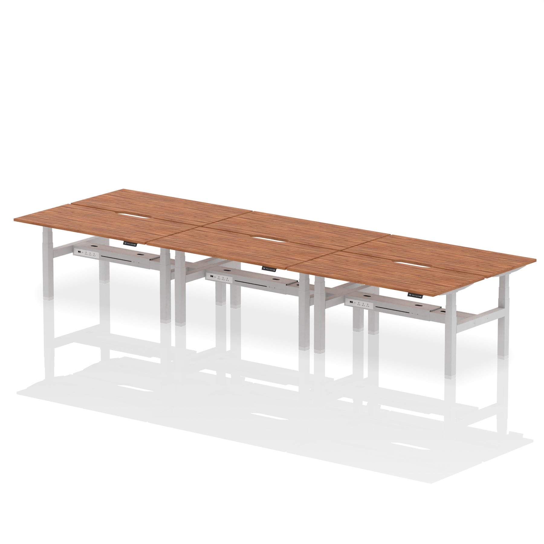 Air Back-to-Back Scalloped Edge Height Adjustable Bench Desk - 6 Person dynamic  Desk Top  Walnut Width 160cm