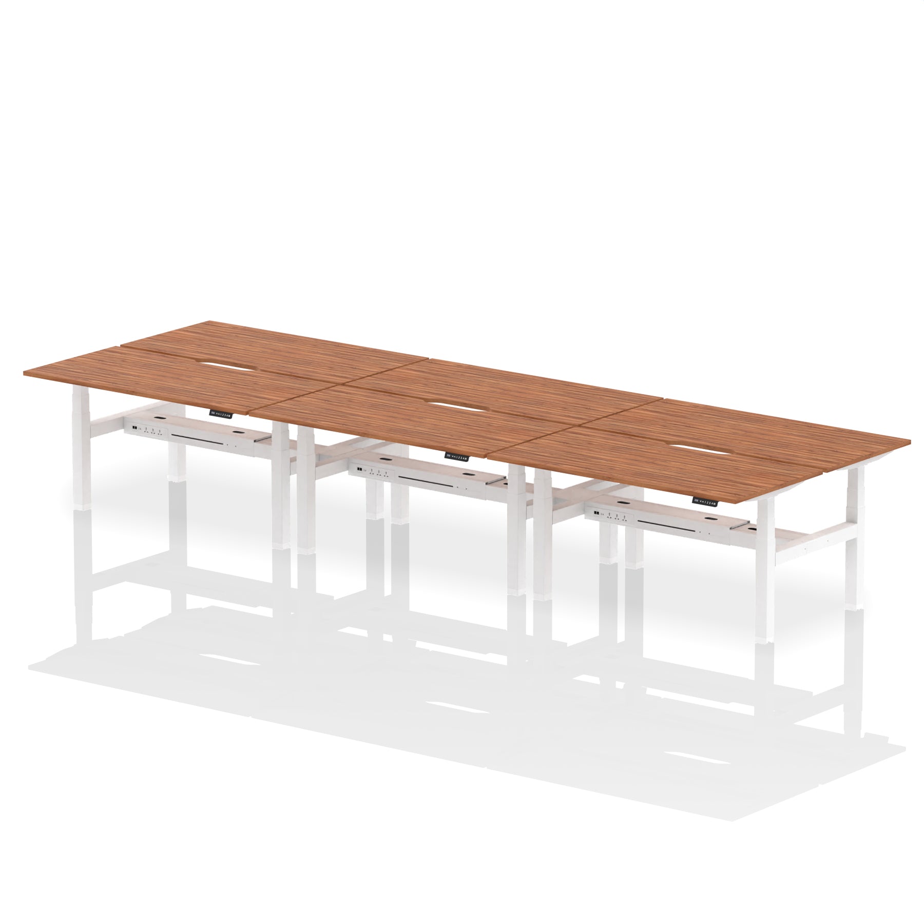Air Back-to-Back Scalloped Edge Height Adjustable Bench Desk - 6 Person dynamic  Desk Top  Walnut Width 160cm