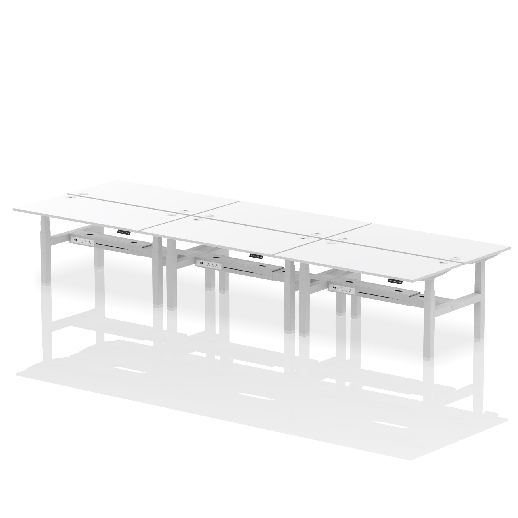 Air Back-to-Back Height Adjustable Bench Desk - 6 Person dynamic  Walnut Silver Frame