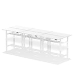 Air Back-to-Back Height Adjustable Bench Desk - 6 Person dynamic  Walnut Silver Frame