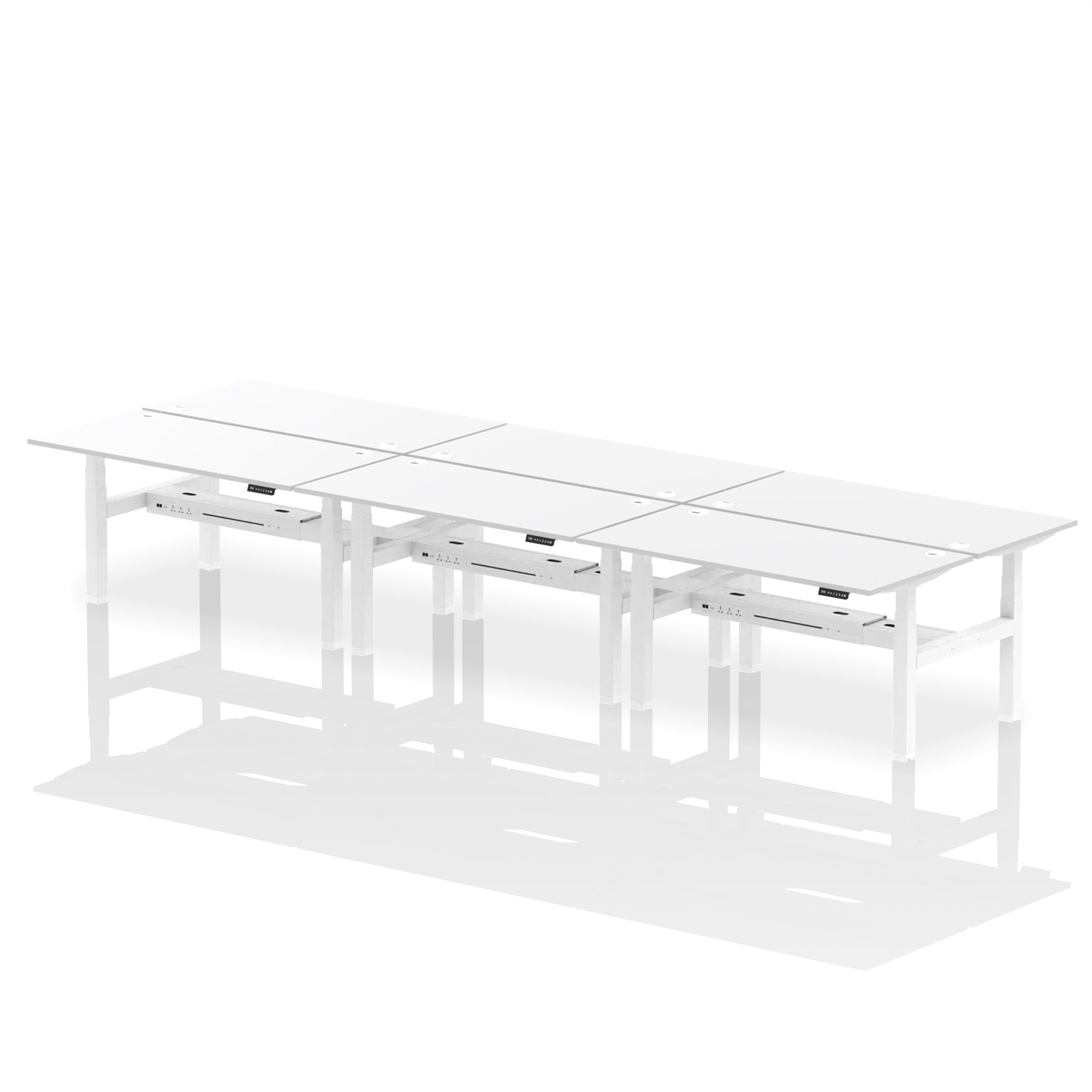 Air Back-to-Back Height Adjustable Bench Desk - 6 Person dynamic  Walnut Silver Frame