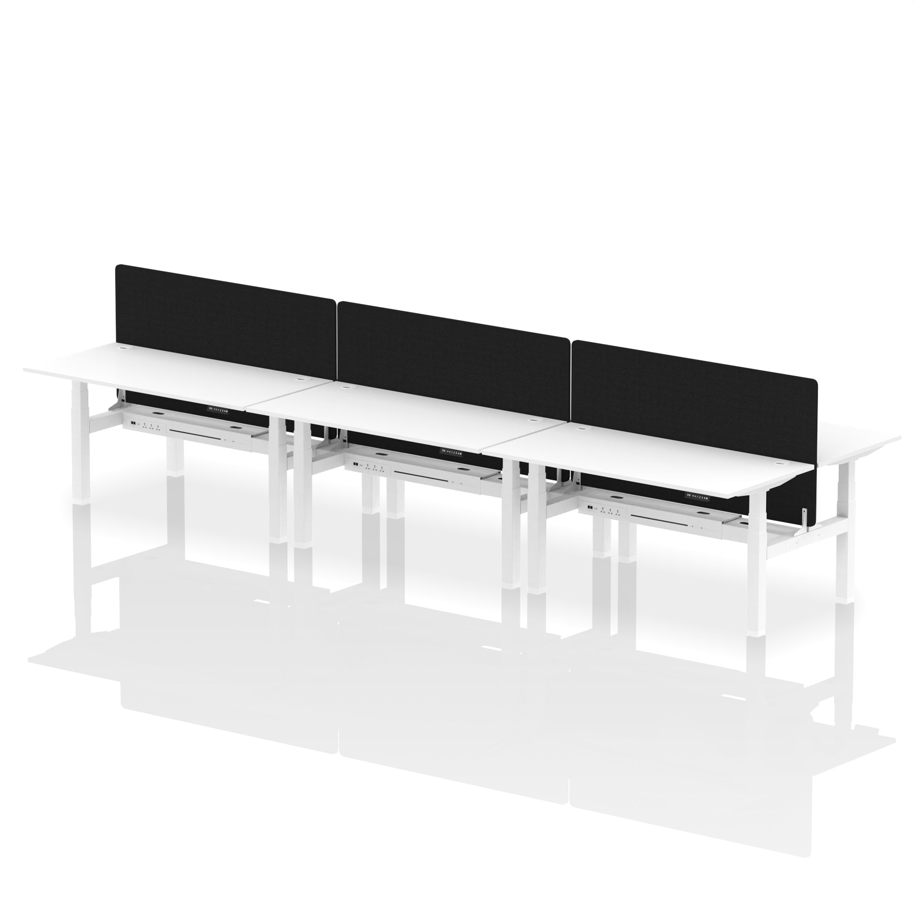 Air Back-to-Back Height Adjustable Bench Desk - 6 Person with Black Straight Screen dynamic  Desk Top  White Width 160cm