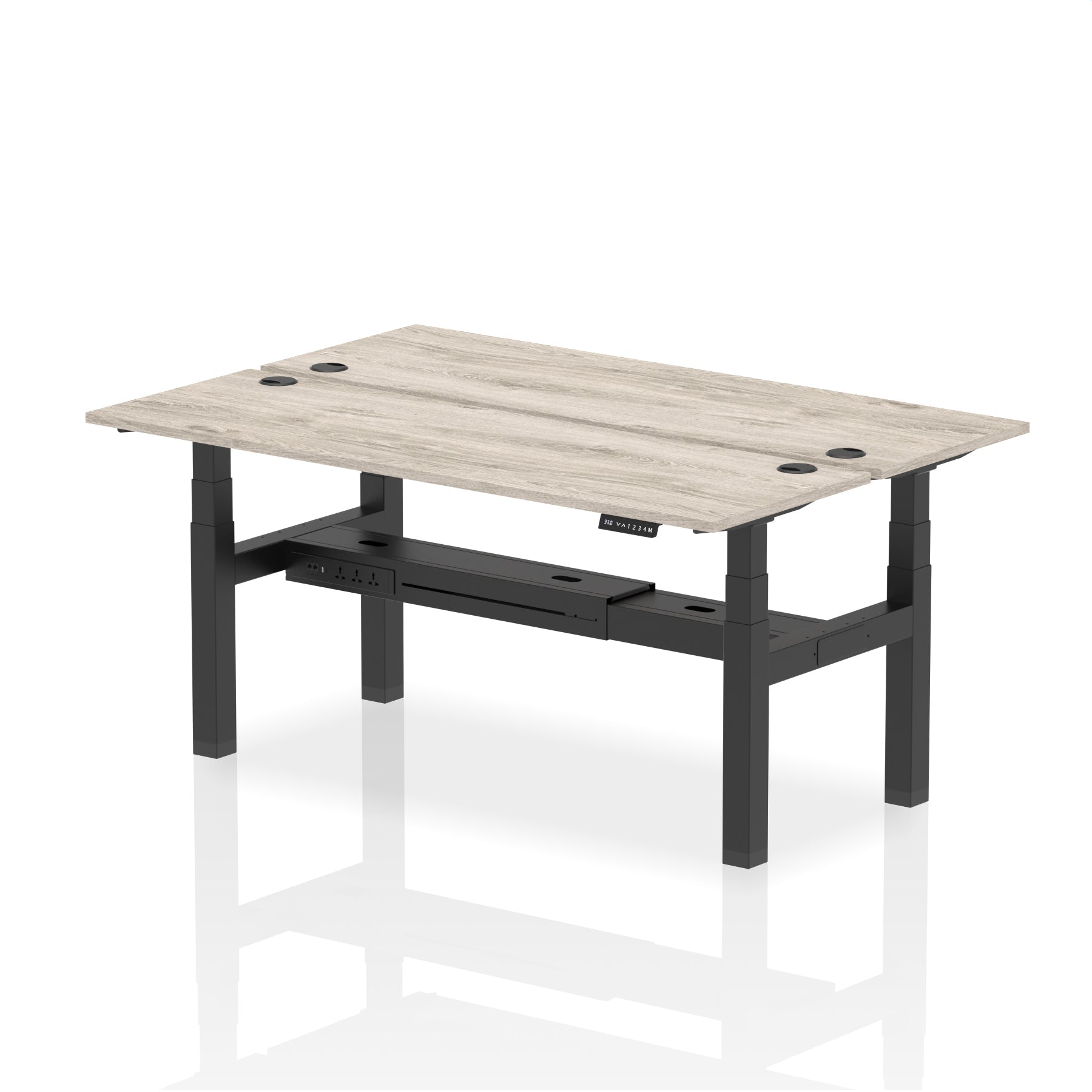 Air Back-to-Back Slimline Height Adjustable Bench Desk - 2 Person dynamic  Desk Top  Grey Oak Width 180cm