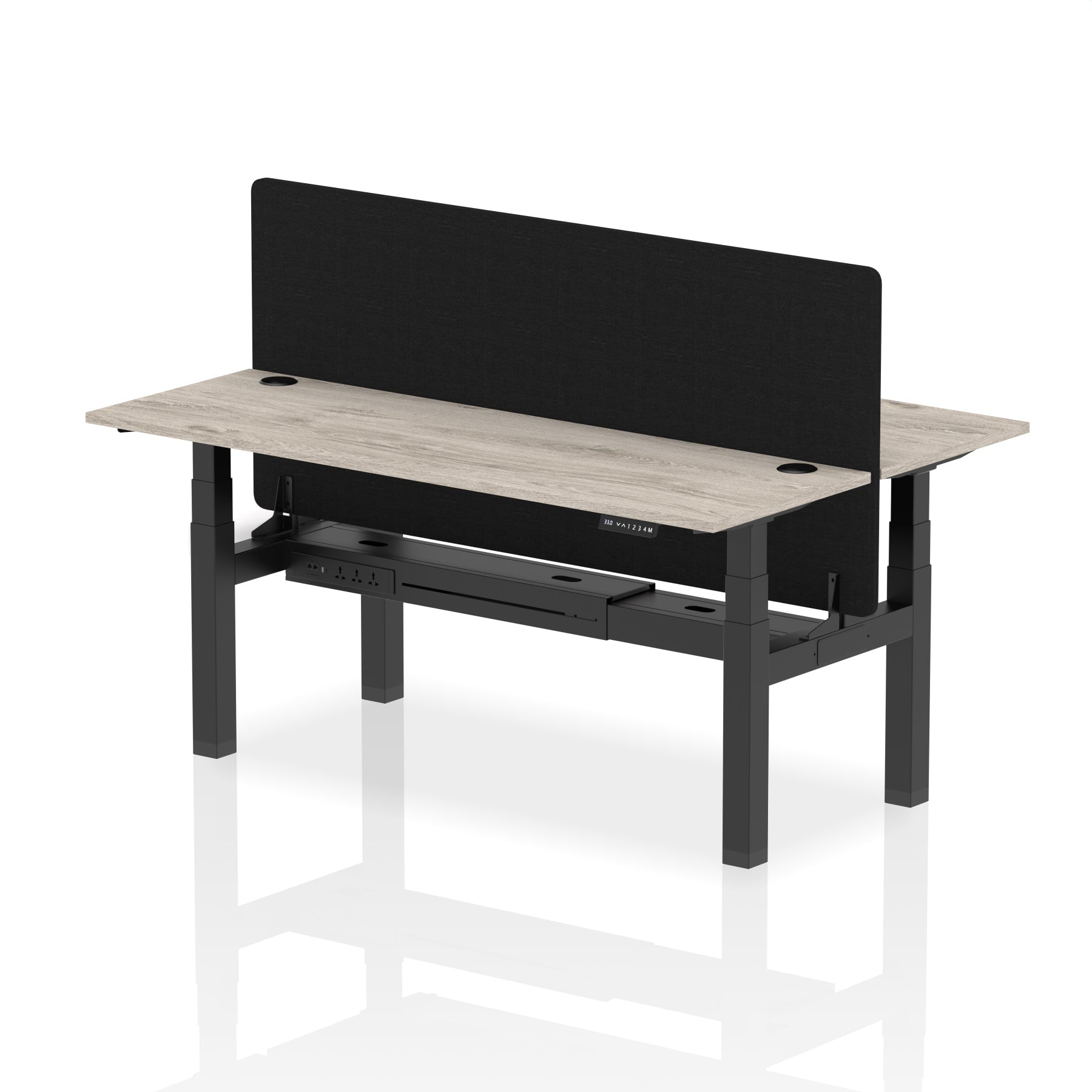 Air Back-to-Back Height Adjustable Bench Desk - 2 Person Black Screen dynamic  Desk Top  Grey Oak Width 180cm