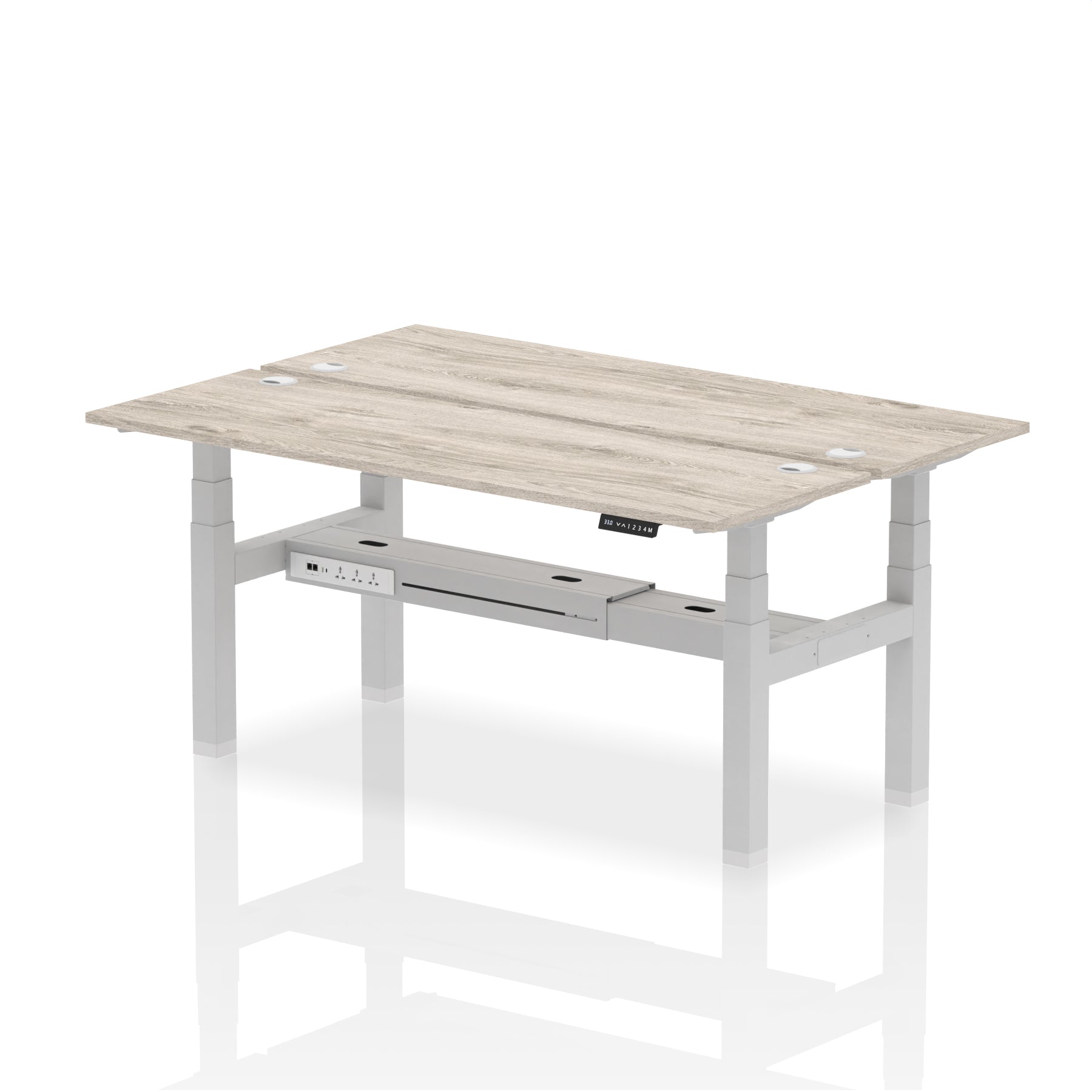 Air Back-to-Back Slimline Height Adjustable Bench Desk - 2 Person dynamic  Desk Top  Grey Oak Width 180cm