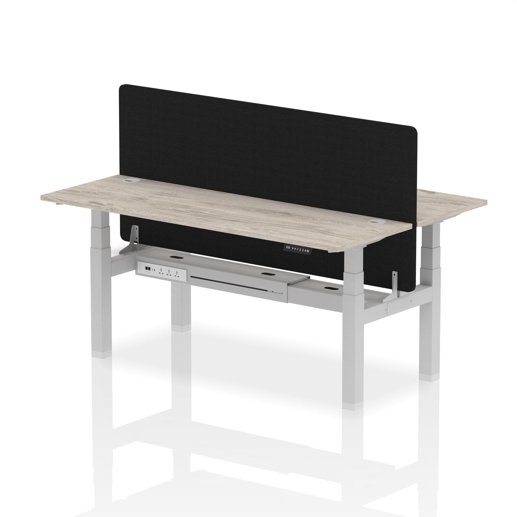 Air Back-to-Back Height Adjustable Bench Desk - 2 Person Black Screen dynamic  Desk Top  Grey Oak Width 180cm