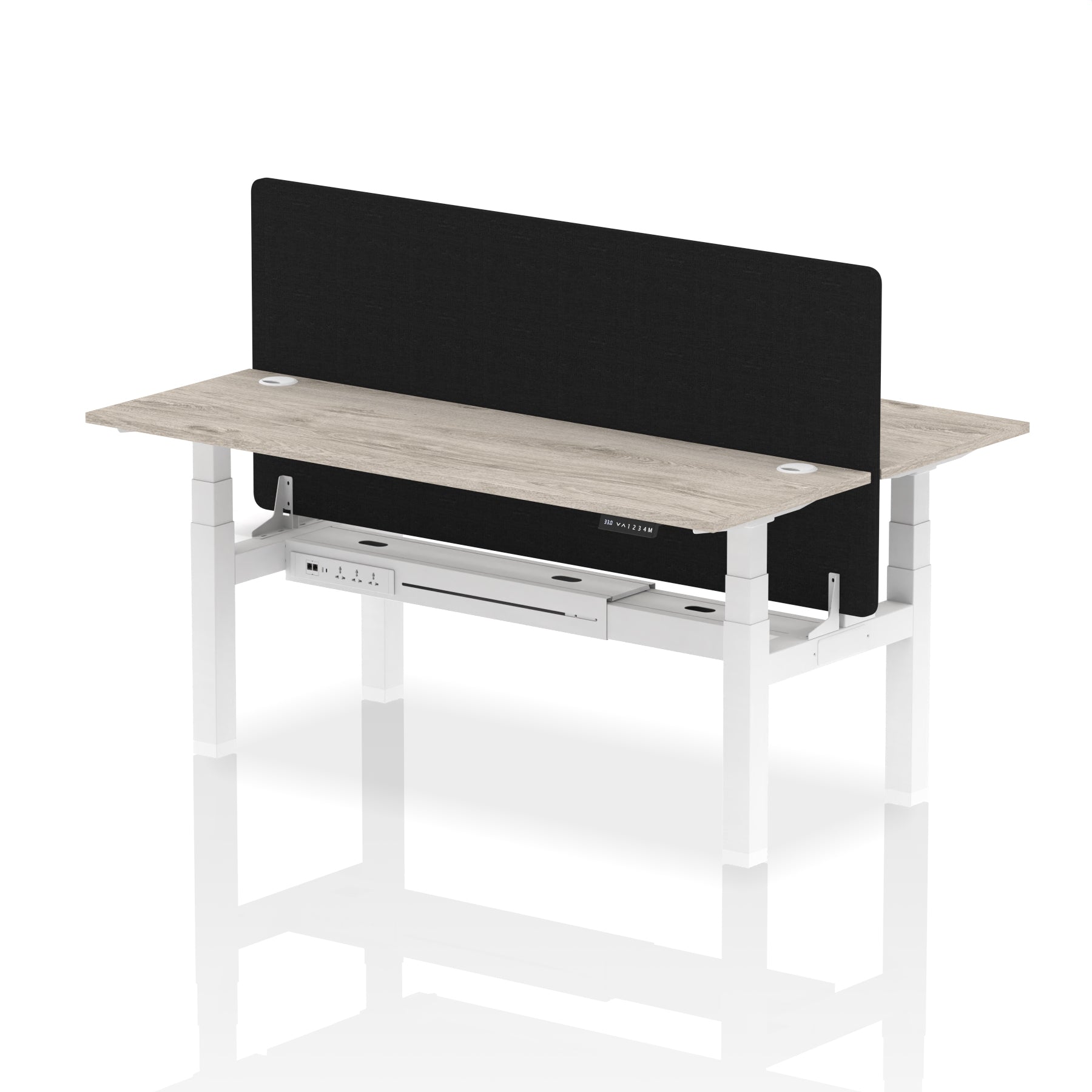Air Back-to-Back Height Adjustable Bench Desk - 2 Person Black Screen dynamic  Desk Top  Grey Oak Width 180cm