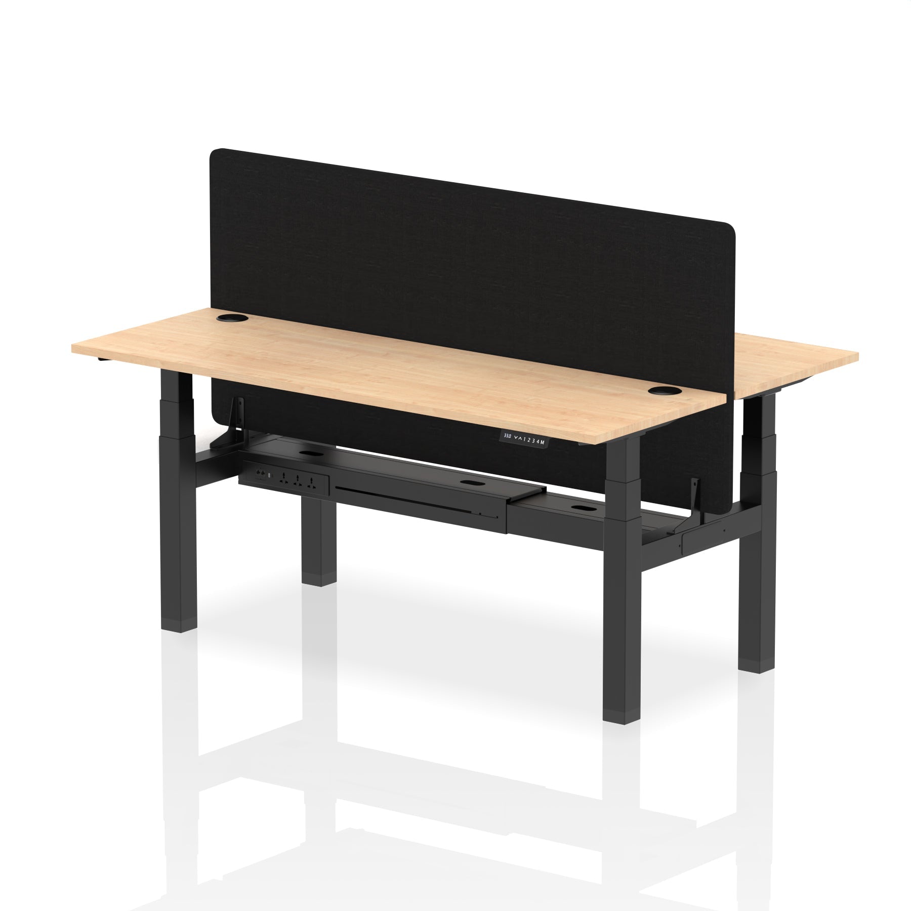 Air Back-to-Back Height Adjustable Bench Desk - 2 Person Black Screen dynamic  Desk Top  Maple Width 180cm