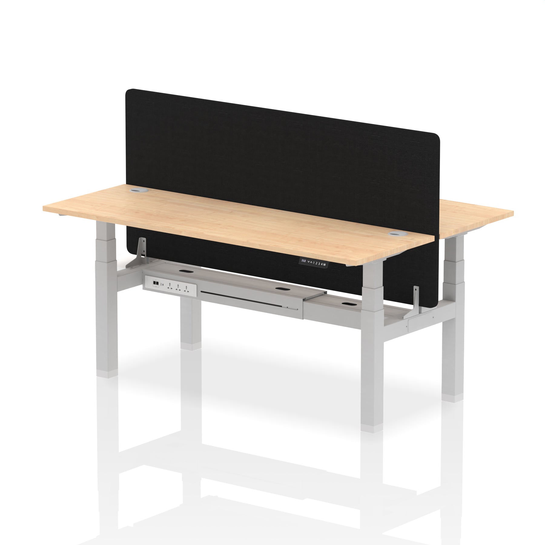 Air Back-to-Back Height Adjustable Bench Desk - 2 Person Black Screen dynamic  Desk Top  Maple Width 180cm