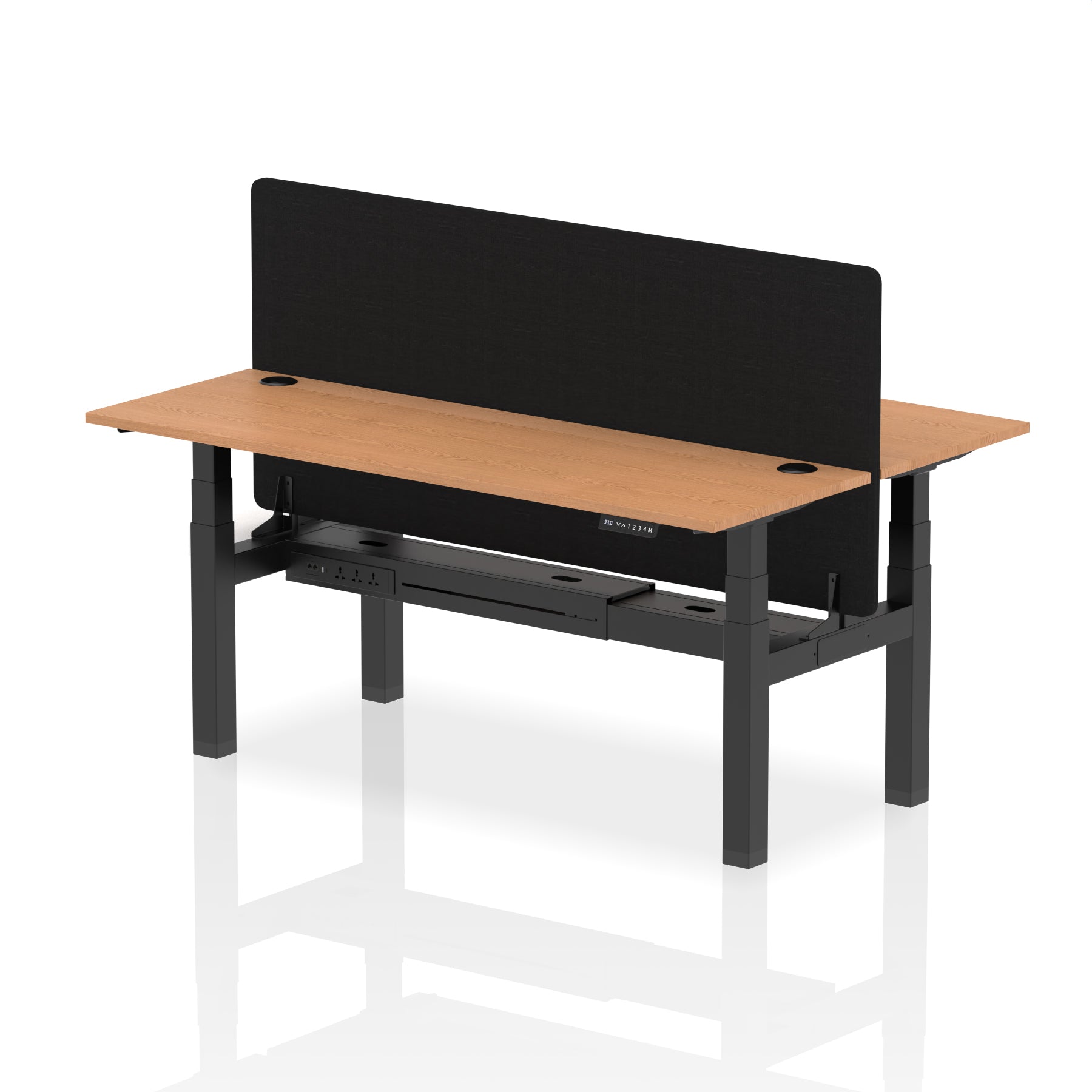 Air Back-to-Back Height Adjustable Bench Desk - 2 Person Black Screen dynamic  Desk Top  Oak Width 180cm