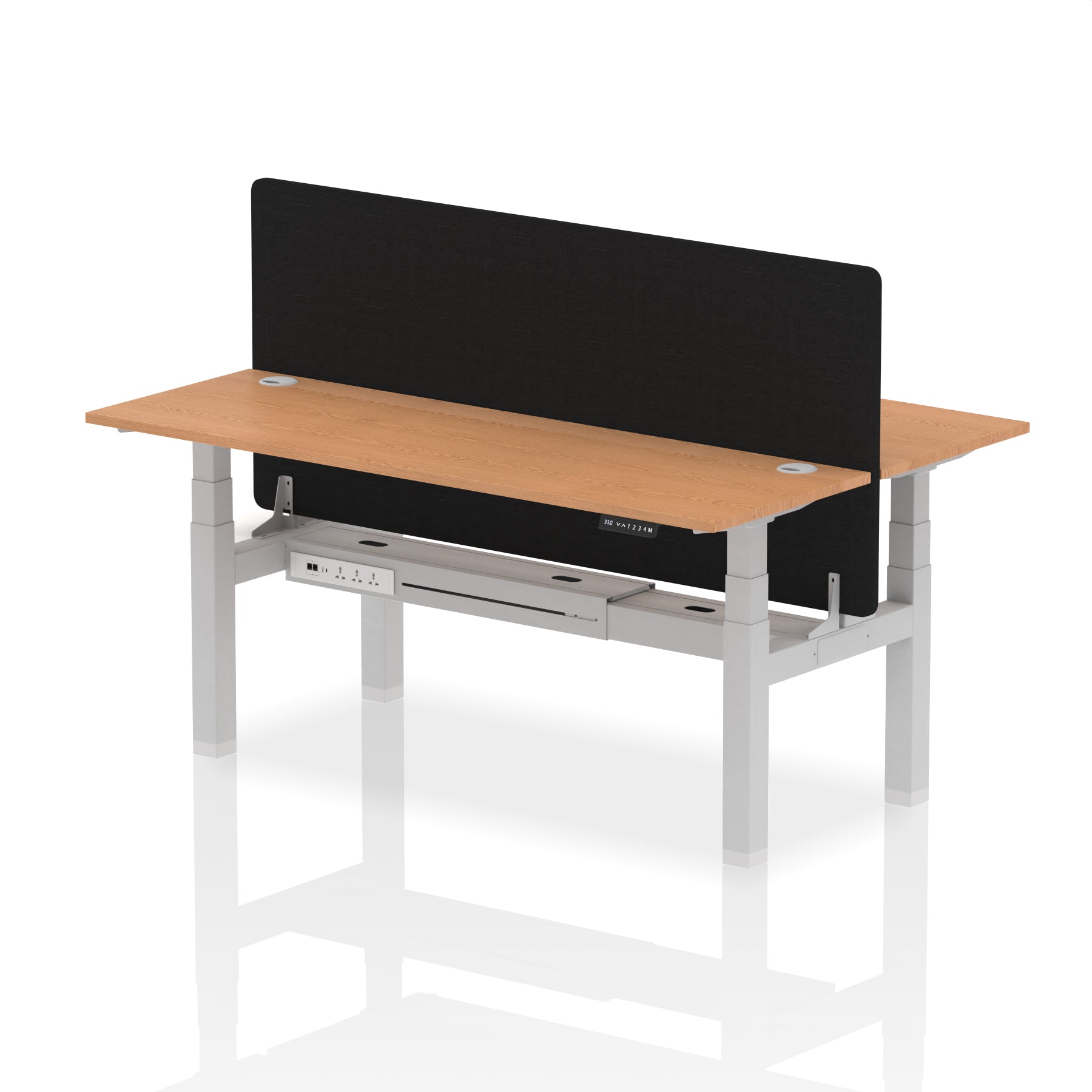 Air Back-to-Back Height Adjustable Bench Desk - 2 Person Black Screen dynamic  Desk Top  Oak Width 180cm