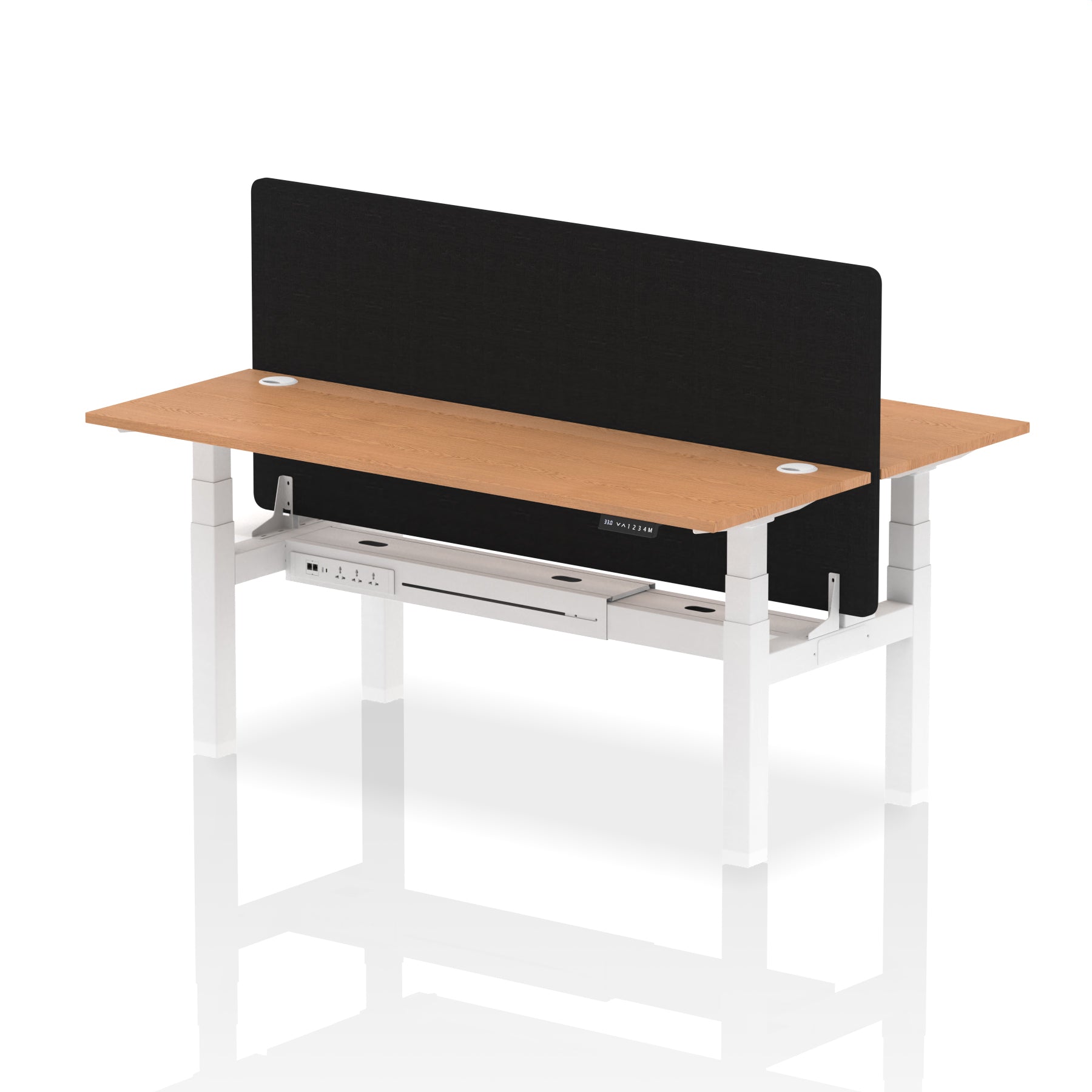 Air Back-to-Back Height Adjustable Bench Desk - 2 Person Black Screen dynamic  Desk Top  Oak Width 180cm