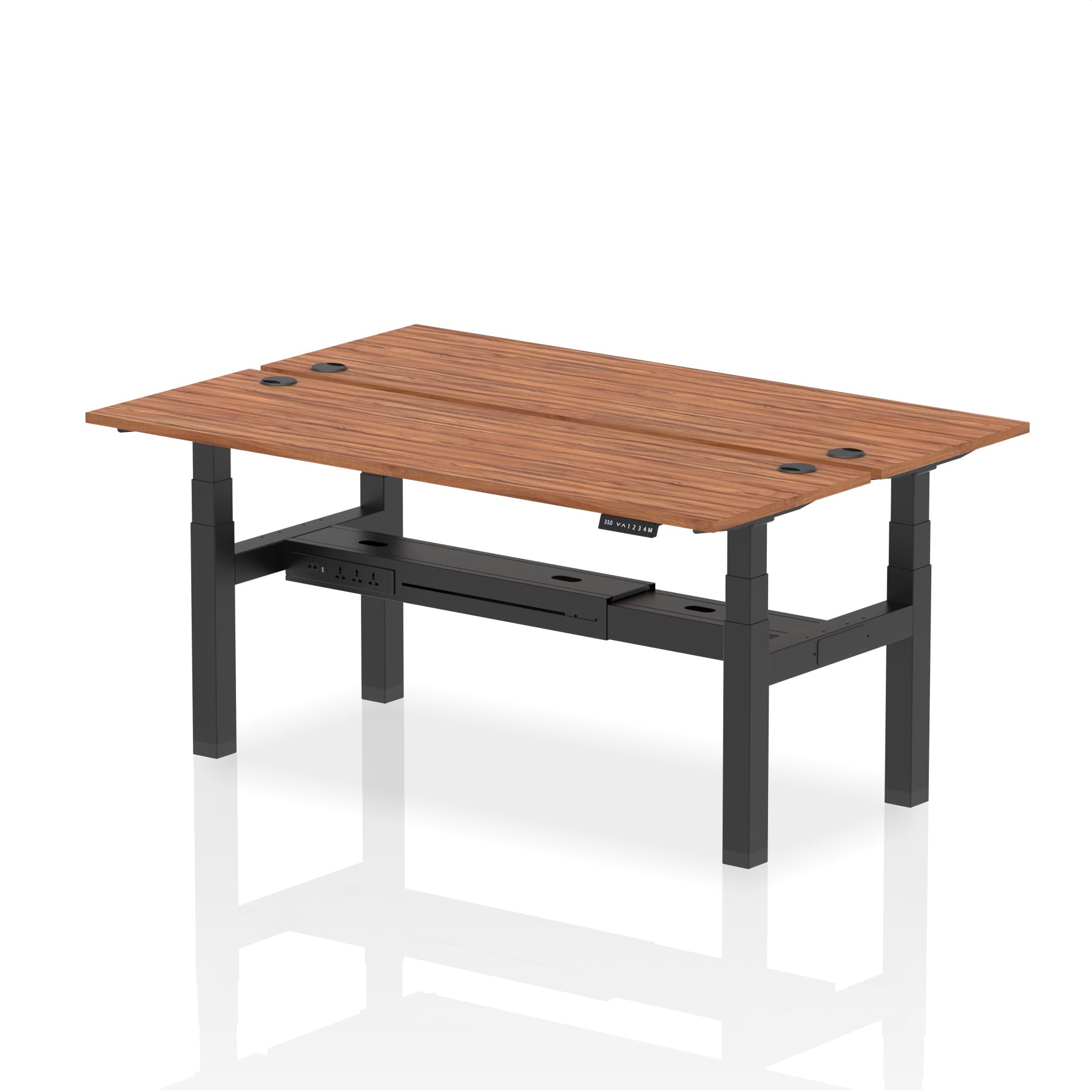 Air Back-to-Back Slimline Height Adjustable Bench Desk - 2 Person dynamic  Desk Top  Walnut Width 180cm
