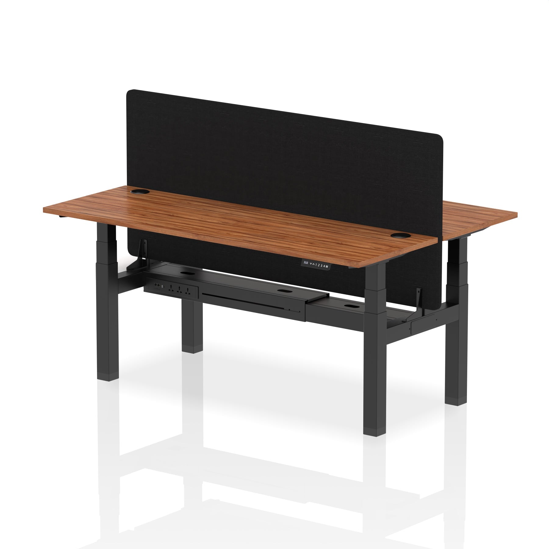 Air Back-to-Back Height Adjustable Bench Desk - 2 Person Black Screen dynamic  Desk Top  Walnut Width 180cm