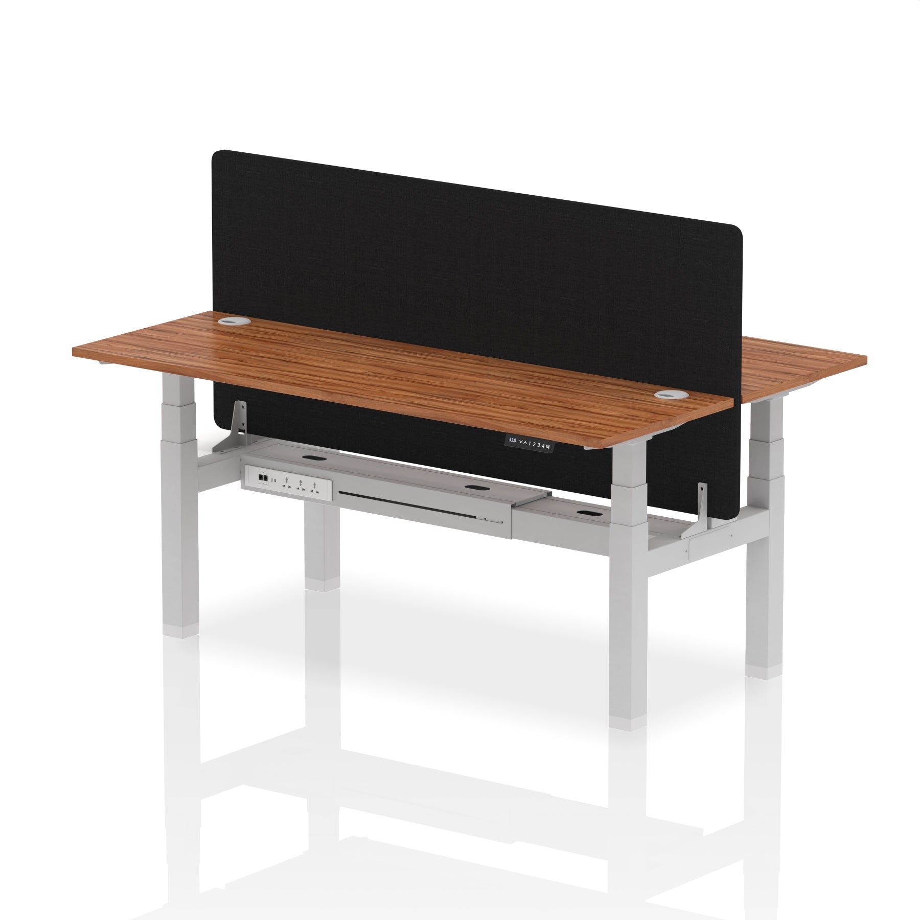 Air Back-to-Back Height Adjustable Bench Desk - 2 Person Black Screen dynamic  Desk Top  Walnut Width 180cm