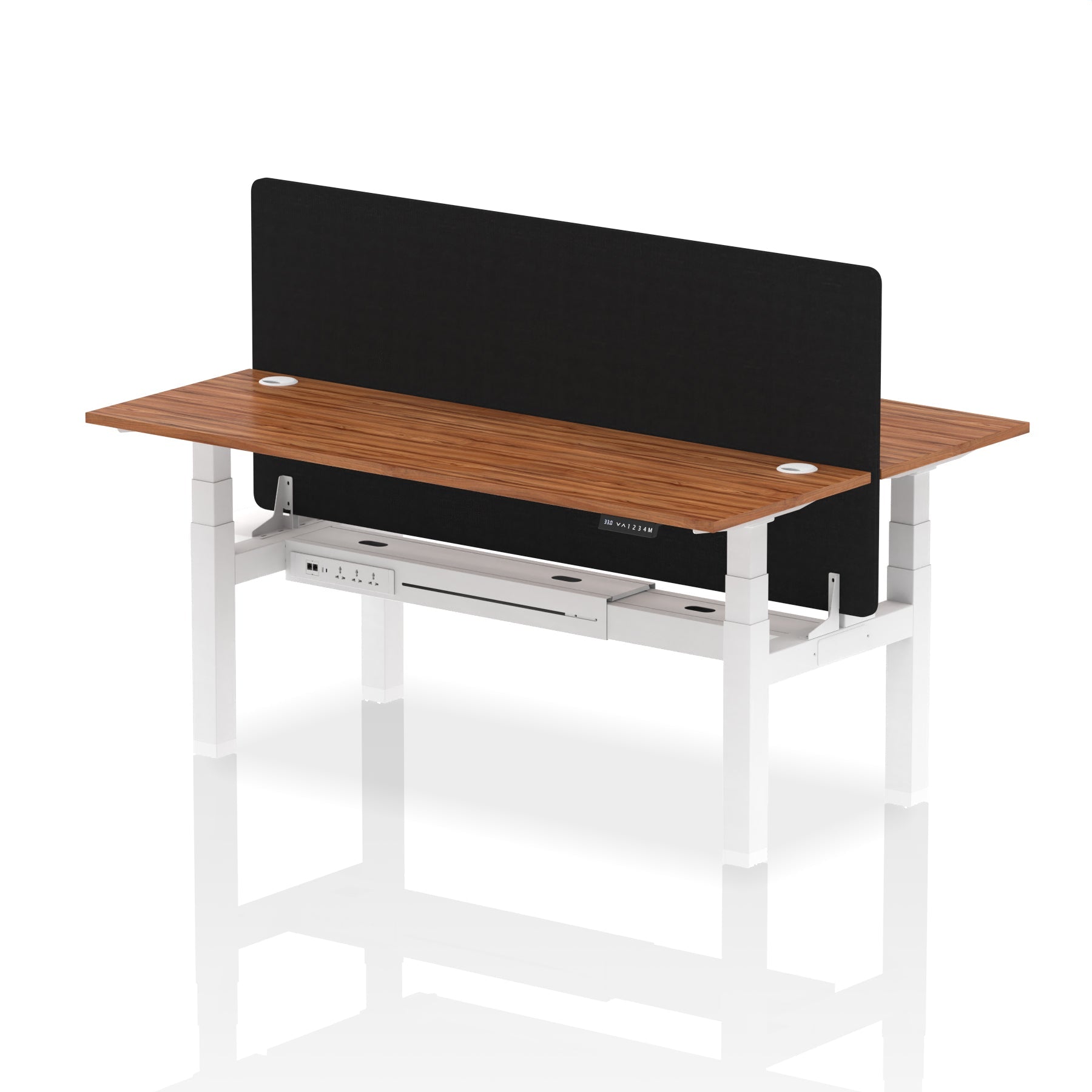 Air Back-to-Back Height Adjustable Bench Desk - 2 Person Black Screen dynamic  Desk Top  Walnut Width 180cm
