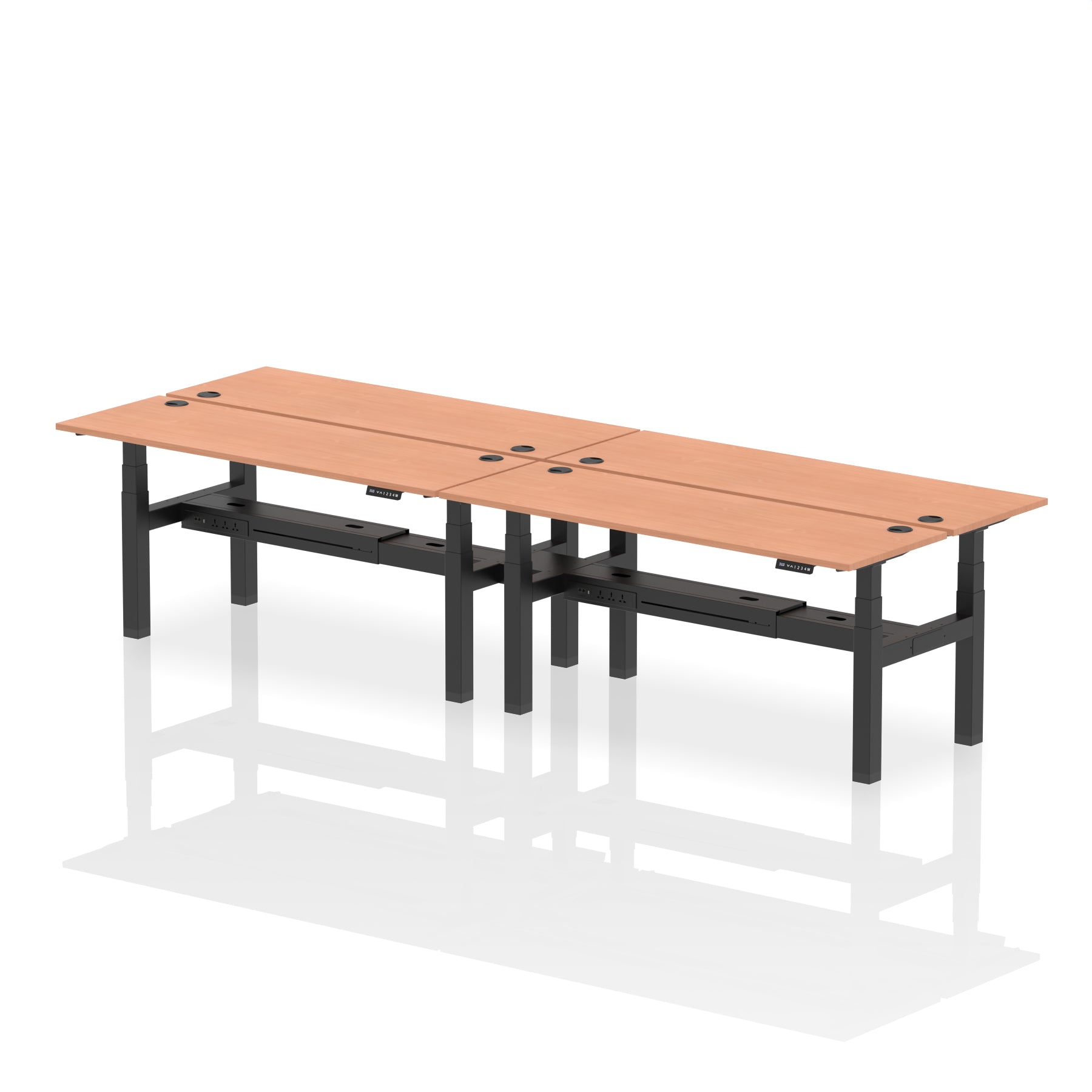 Air Back-to-Back Slimline Height Adjustable Bench Desk - 4 Person dynamic  Desk Top  Beech Width 180cm