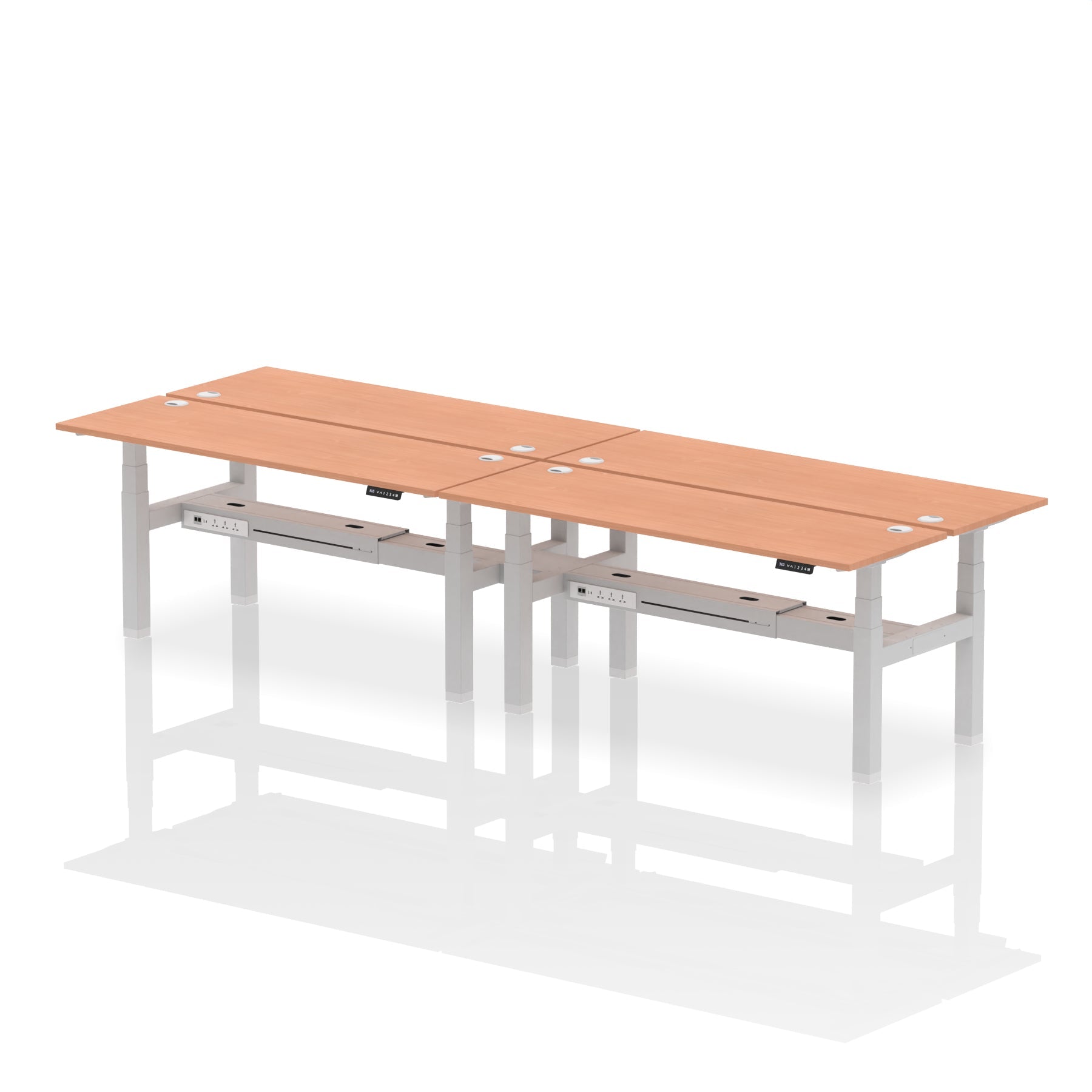 Air Back-to-Back Slimline Height Adjustable Bench Desk - 4 Person dynamic  Desk Top  Beech Width 180cm