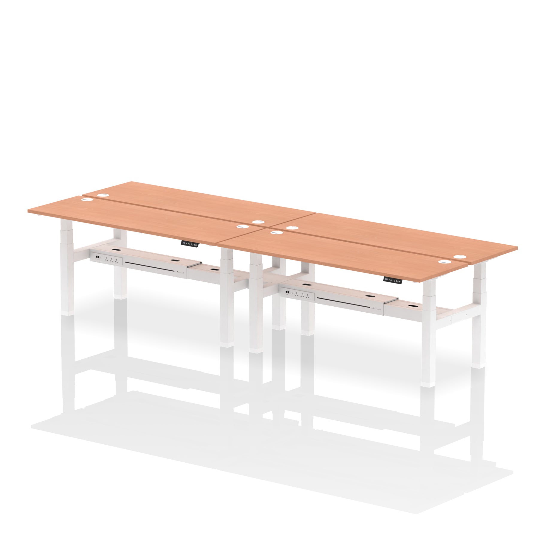 Air Back-to-Back Slimline Height Adjustable Bench Desk - 4 Person dynamic  Desk Top  Beech Width 180cm