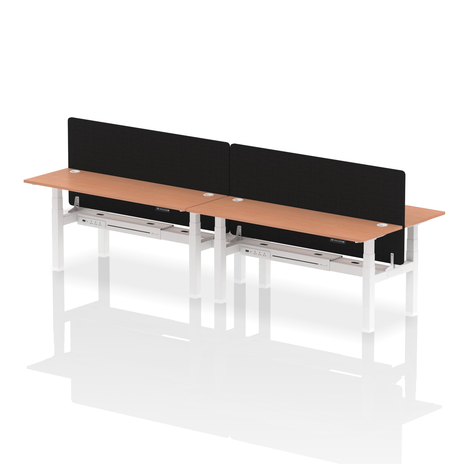 Air Back-to-Back Height Adjustable Bench Desk - 4 Person Black Screen dynamic  Desk Top  Beech Width 180cm