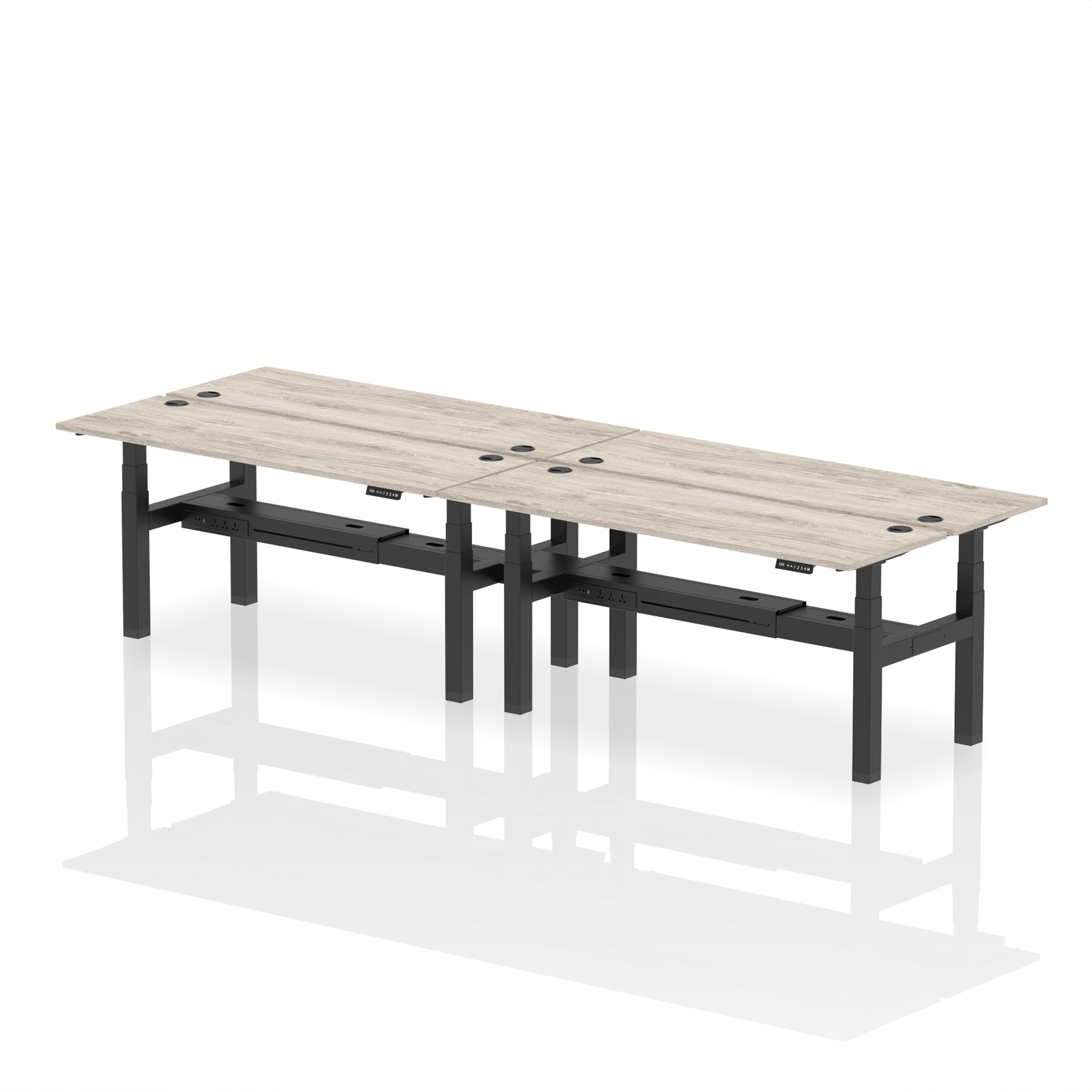 Air Back-to-Back Slimline Height Adjustable Bench Desk - 4 Person dynamic  Desk Top  Grey Oak Width 180cm