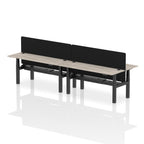 Air Back-to-Back Height Adjustable Bench Desk - 4 Person Black Screen dynamic  Desk Top  Grey Oak Width 180cm