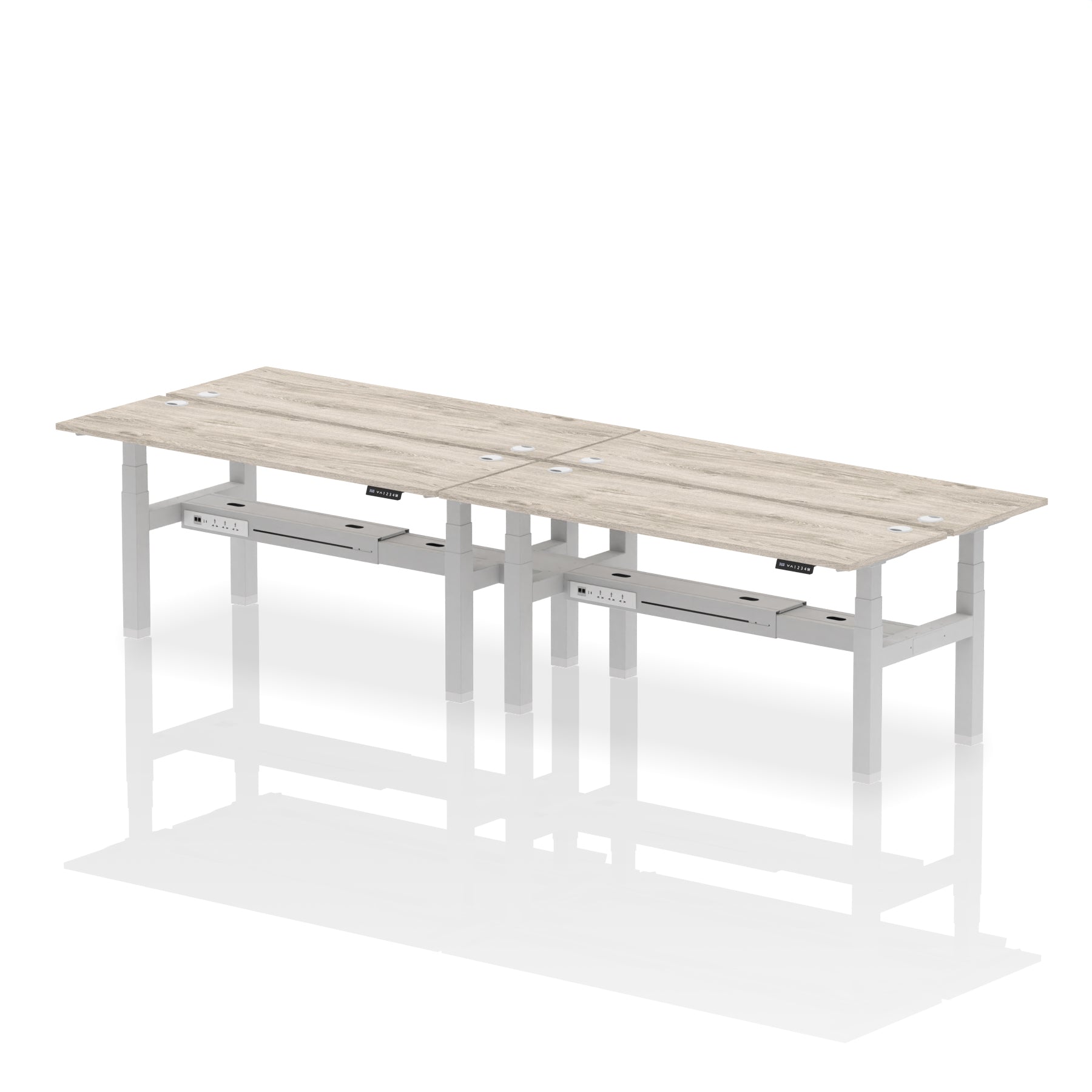 Air Back-to-Back Slimline Height Adjustable Bench Desk - 4 Person dynamic  Desk Top  Grey Oak Width 180cm