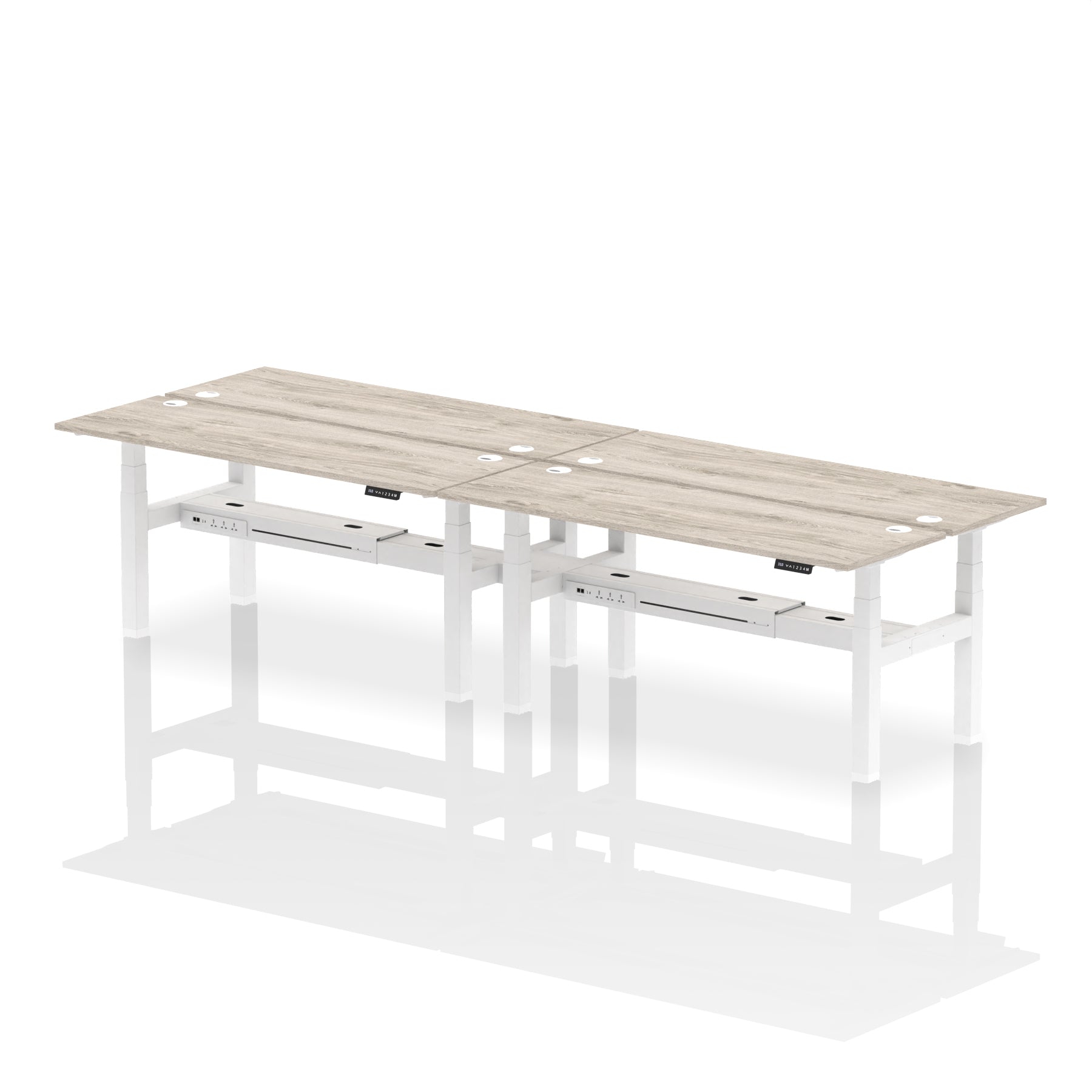 Air Back-to-Back Slimline Height Adjustable Bench Desk - 4 Person dynamic  Desk Top  Grey Oak Width 180cm