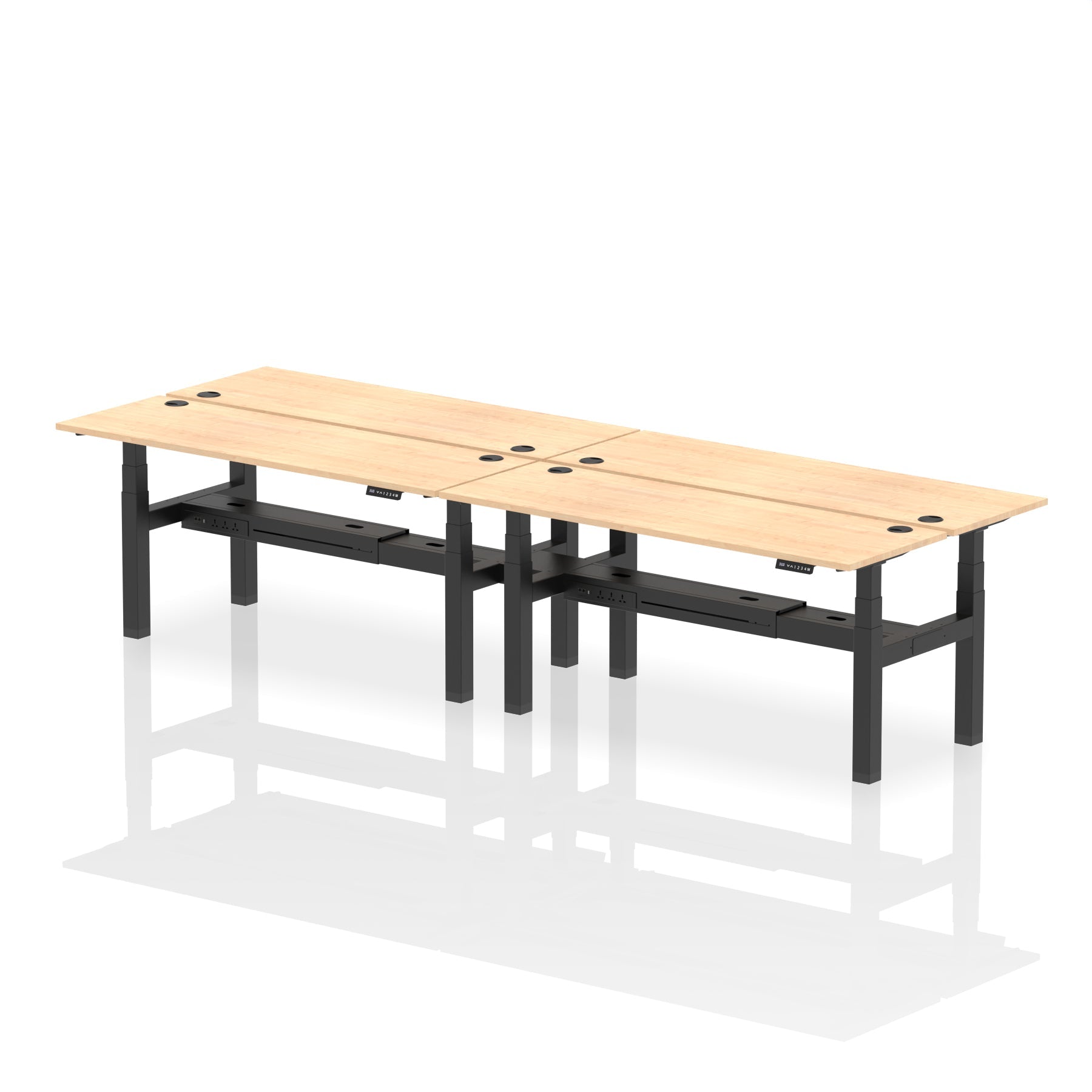 Air Back-to-Back Slimline Height Adjustable Bench Desk - 4 Person dynamic  Desk Top  Maple Width 180cm