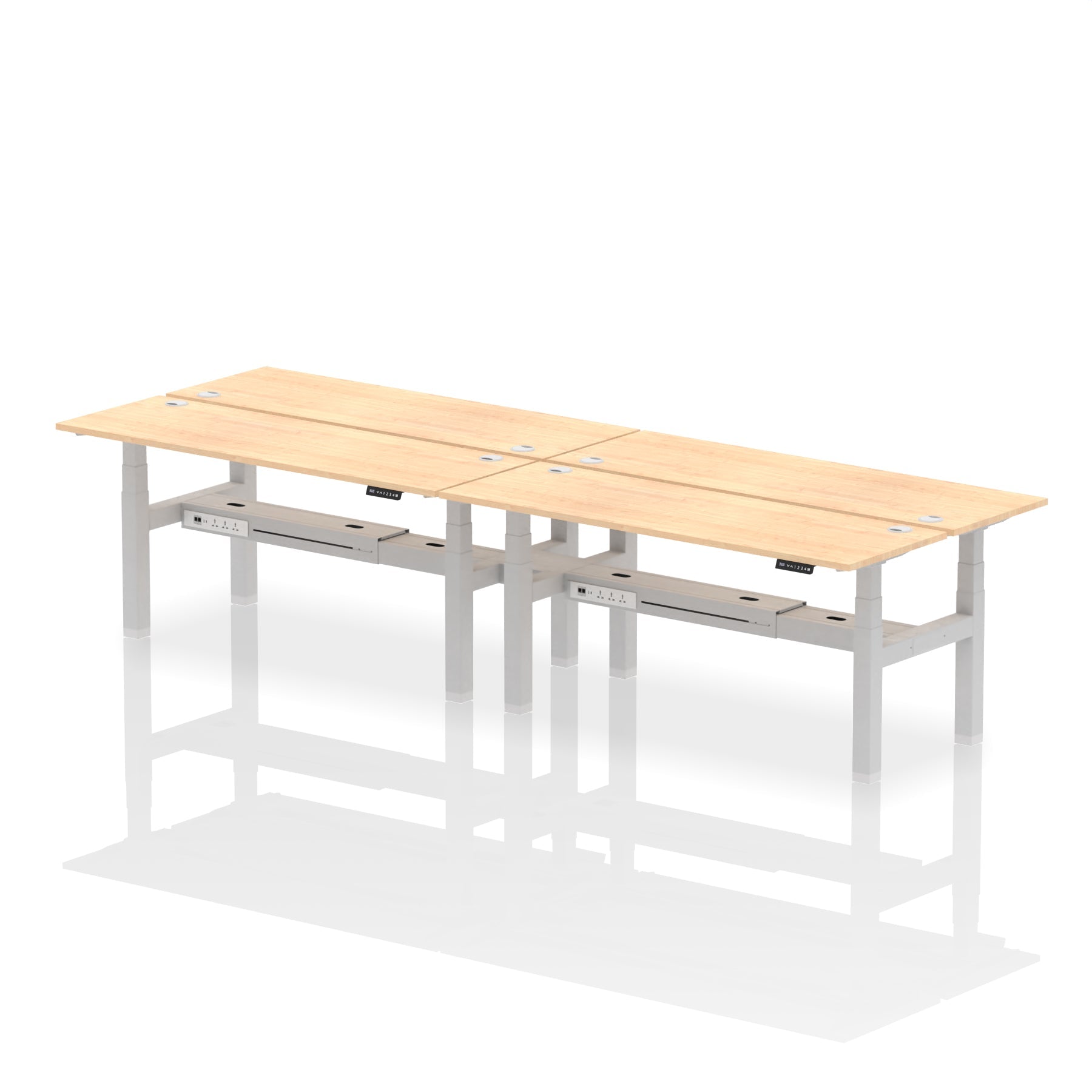 Air Back-to-Back Slimline Height Adjustable Bench Desk - 4 Person dynamic  Desk Top  Maple Width 180cm