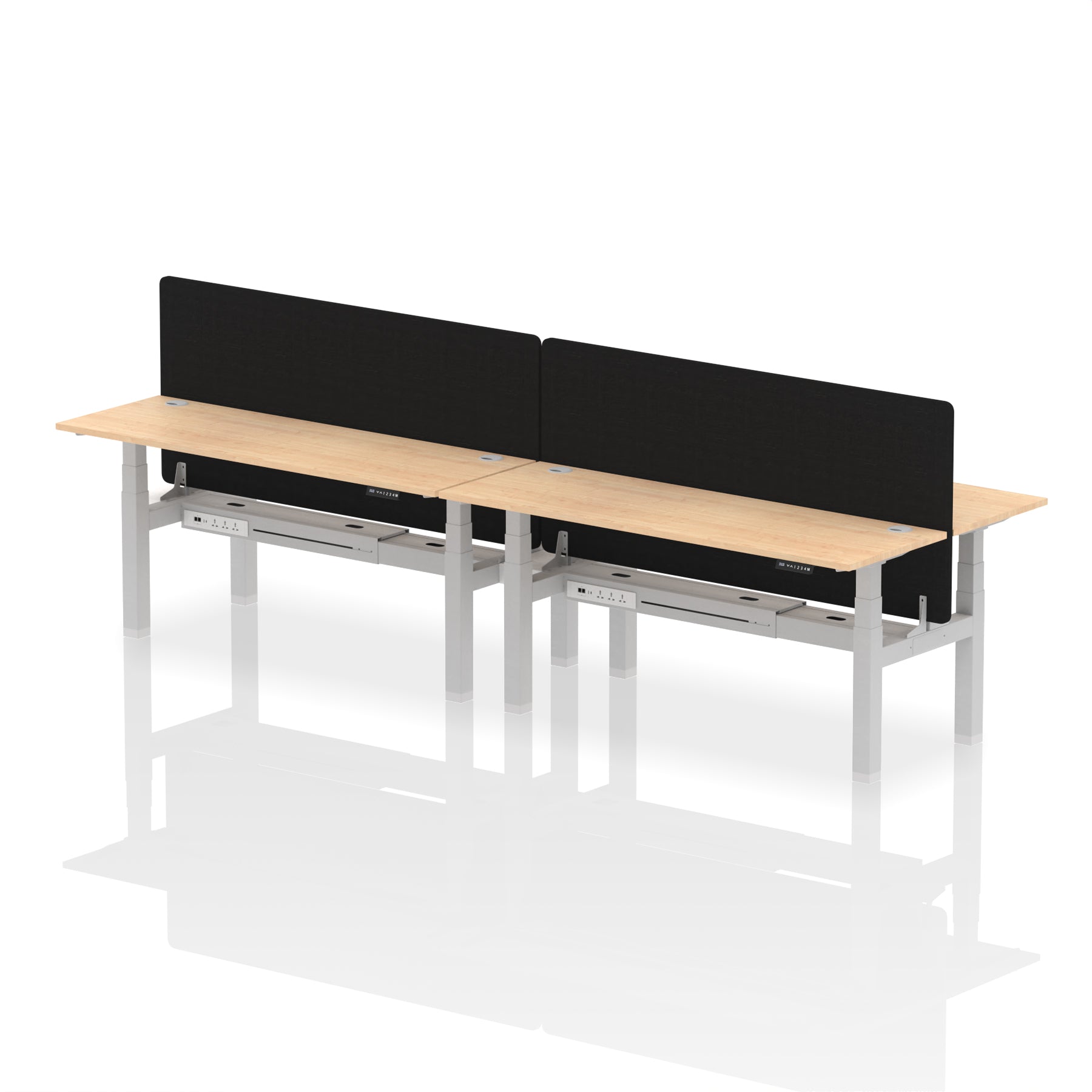 Air Back-to-Back Height Adjustable Bench Desk - 4 Person Black Screen dynamic  Desk Top  Maple Width 180cm